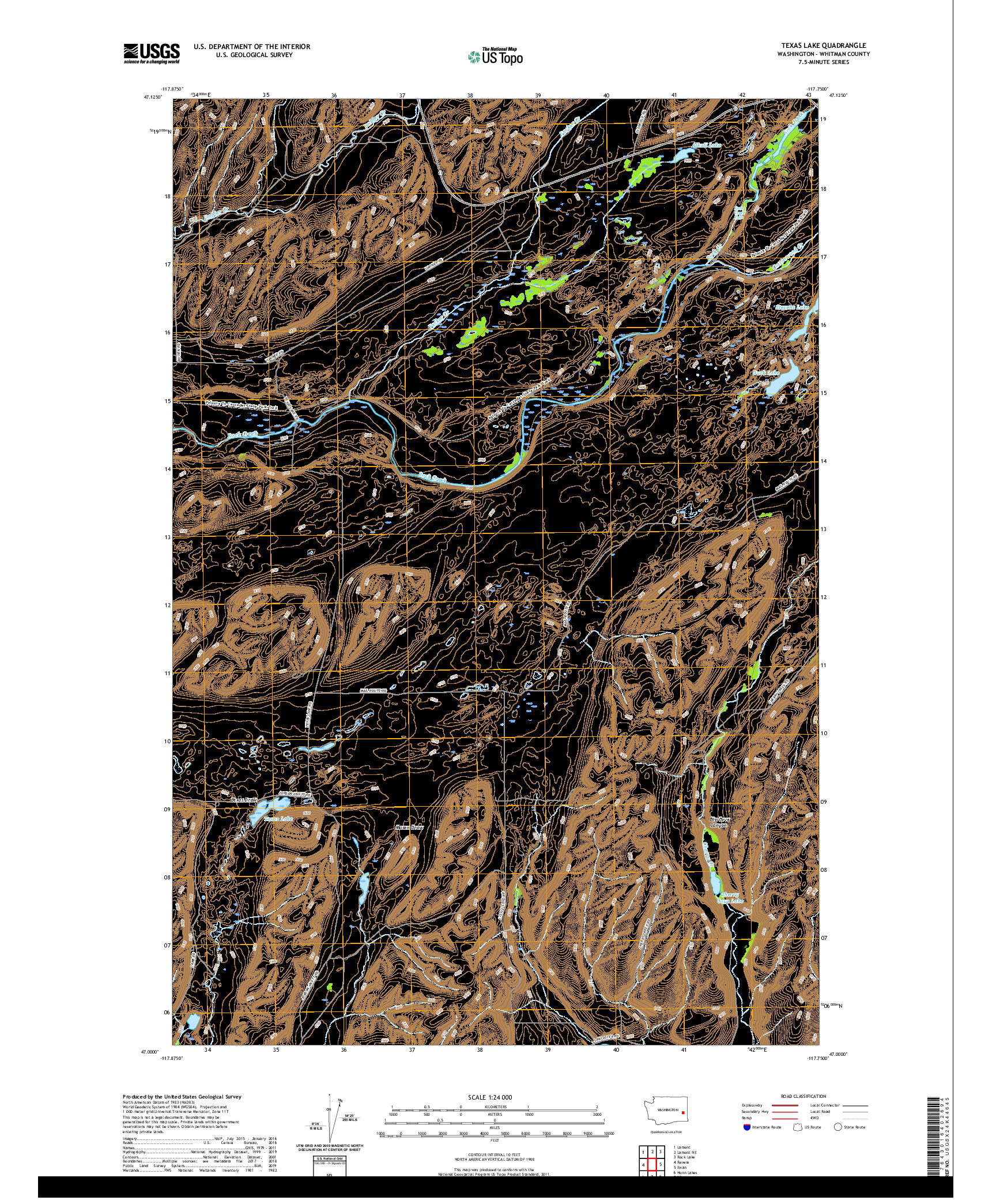 USGS US TOPO 7.5-MINUTE MAP FOR TEXAS LAKE, WA 2020