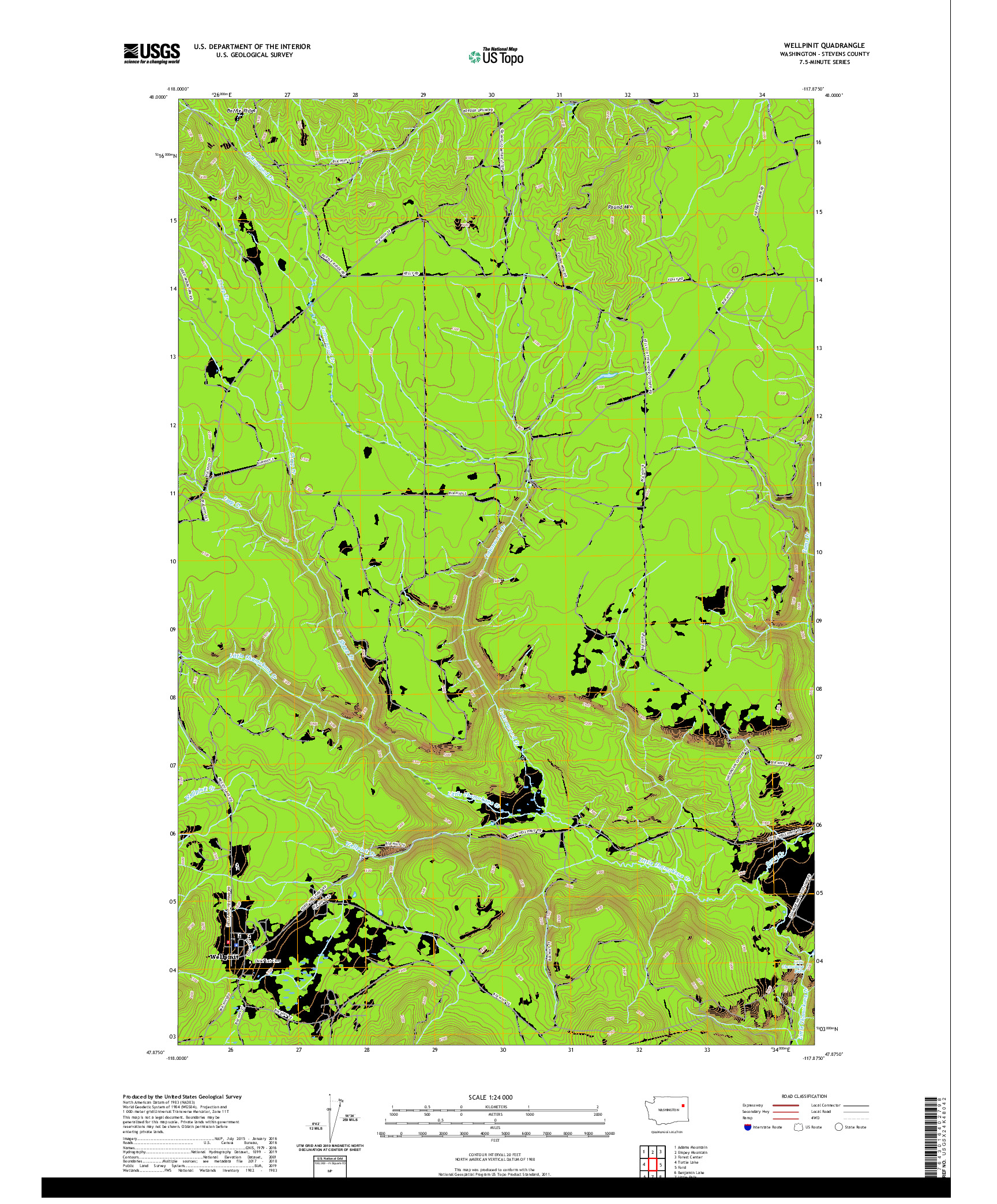 USGS US TOPO 7.5-MINUTE MAP FOR WELLPINIT, WA 2020