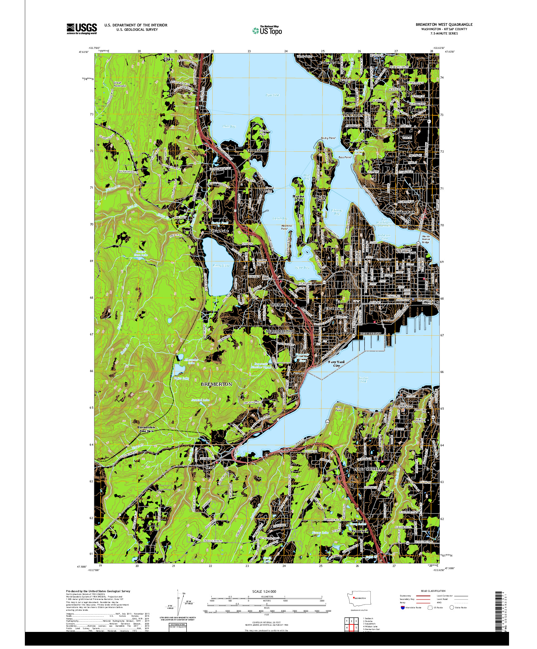 USGS US TOPO 7.5-MINUTE MAP FOR BREMERTON WEST, WA 2020
