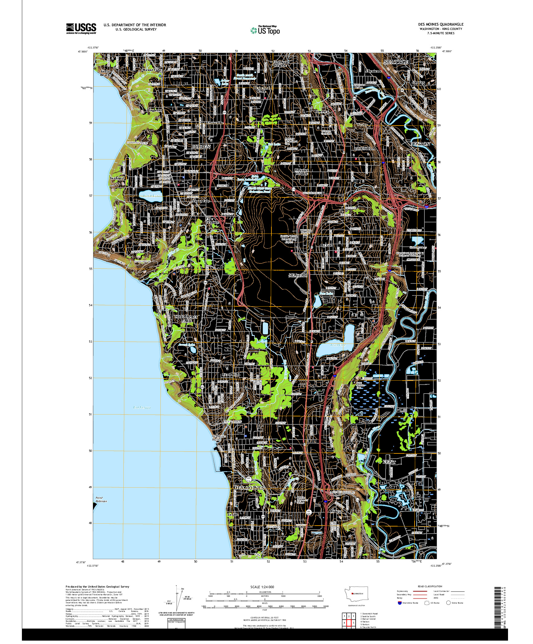 USGS US TOPO 7.5-MINUTE MAP FOR DES MOINES, WA 2020