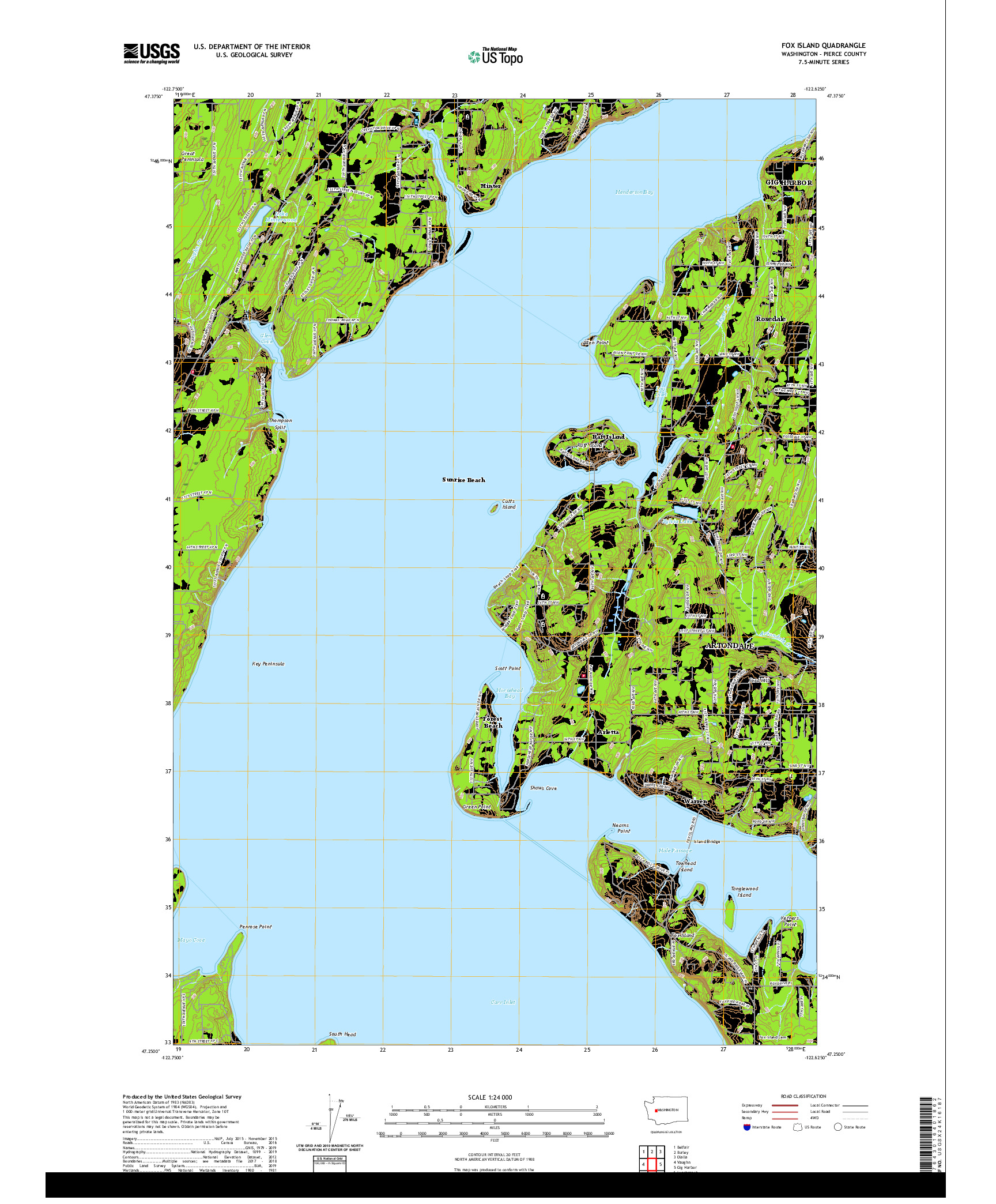 USGS US TOPO 7.5-MINUTE MAP FOR FOX ISLAND, WA 2020