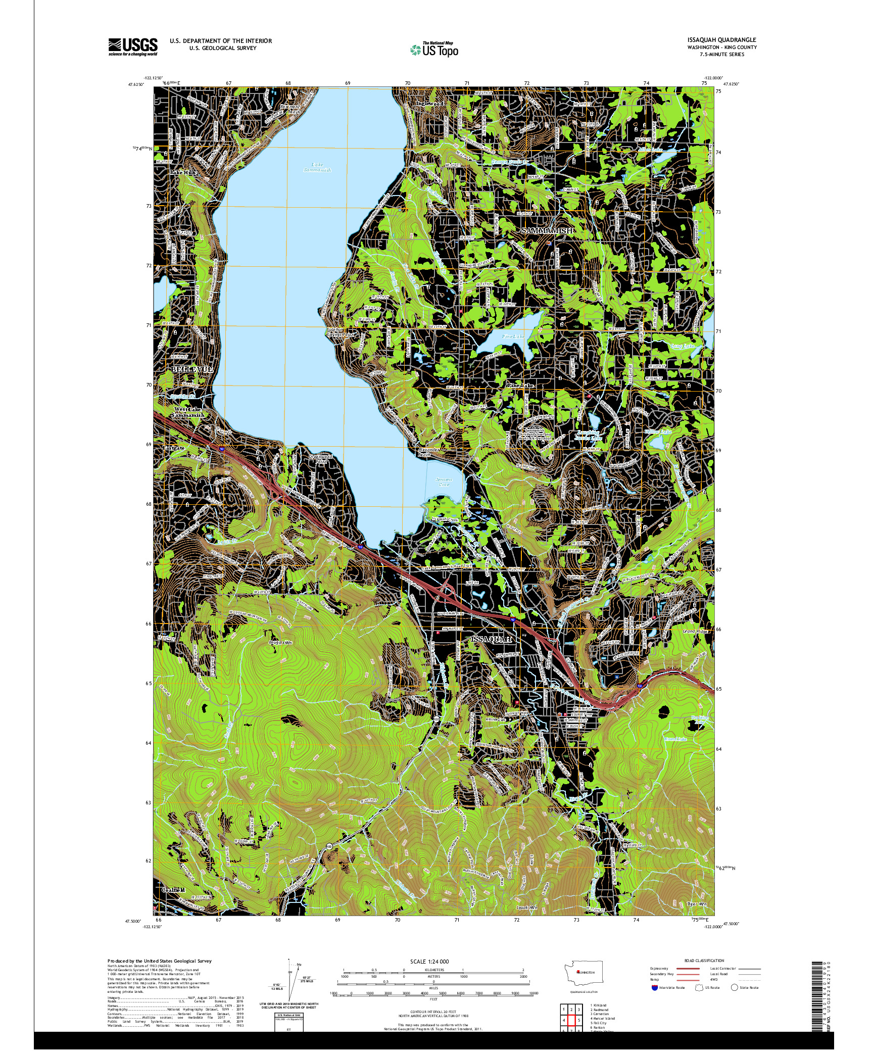 USGS US TOPO 7.5-MINUTE MAP FOR ISSAQUAH, WA 2020