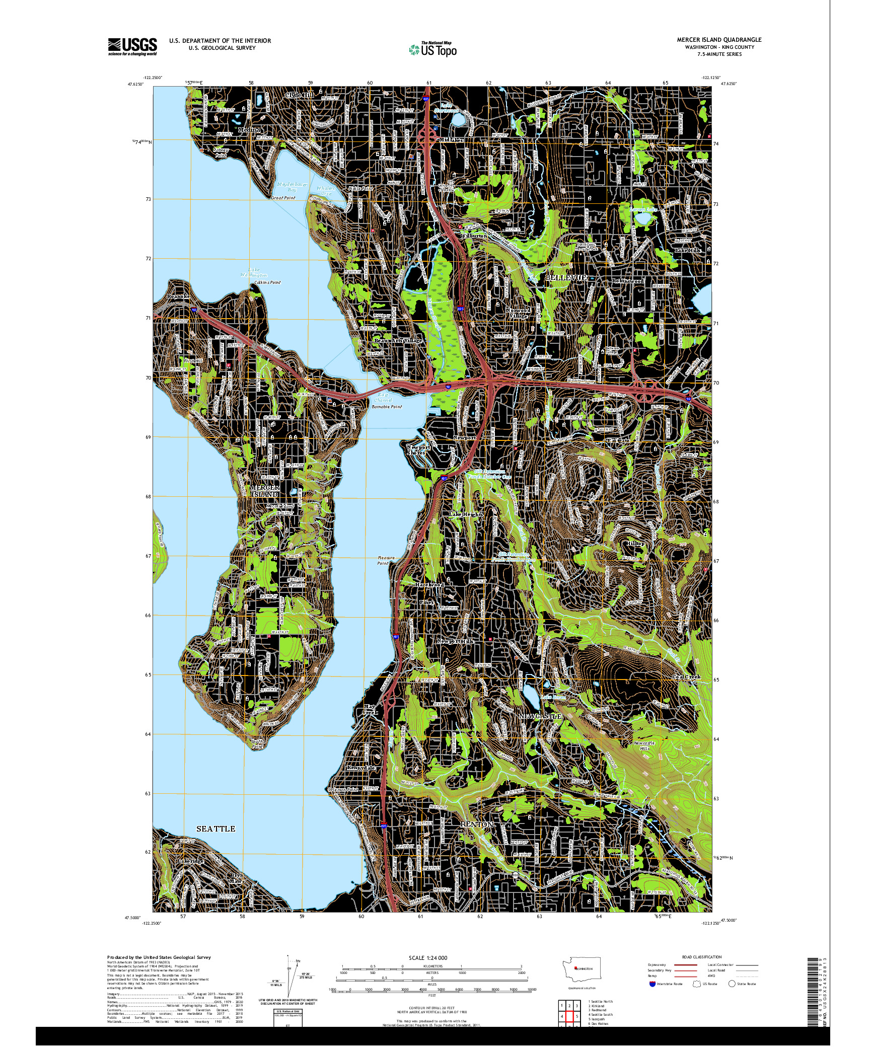 USGS US TOPO 7.5-MINUTE MAP FOR MERCER ISLAND, WA 2020