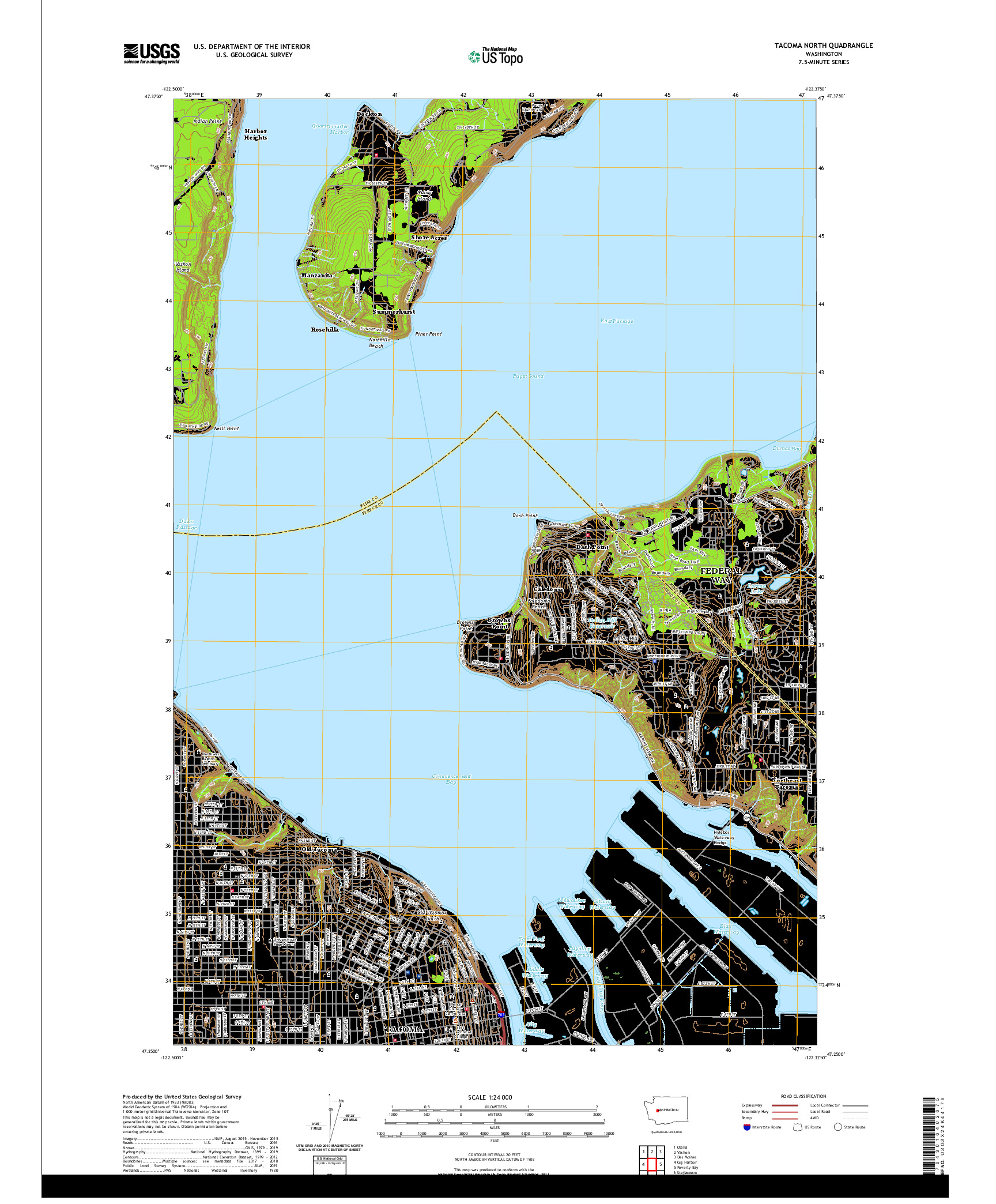 USGS US TOPO 7.5-MINUTE MAP FOR TACOMA NORTH, WA 2020