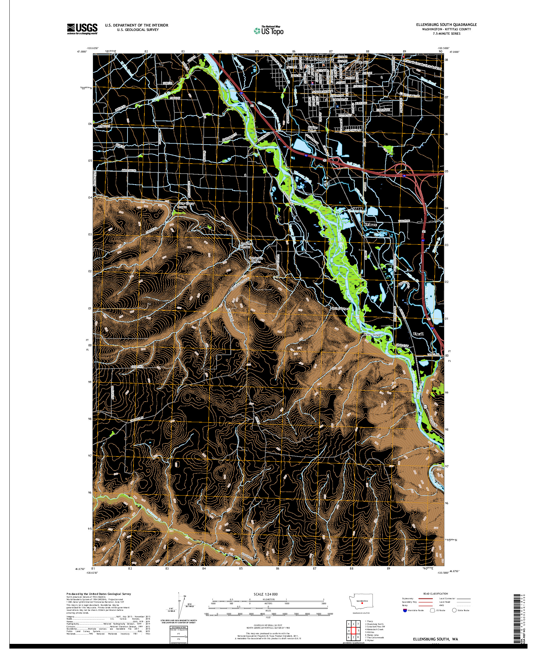 USGS US TOPO 7.5-MINUTE MAP FOR ELLENSBURG SOUTH, WA 2020