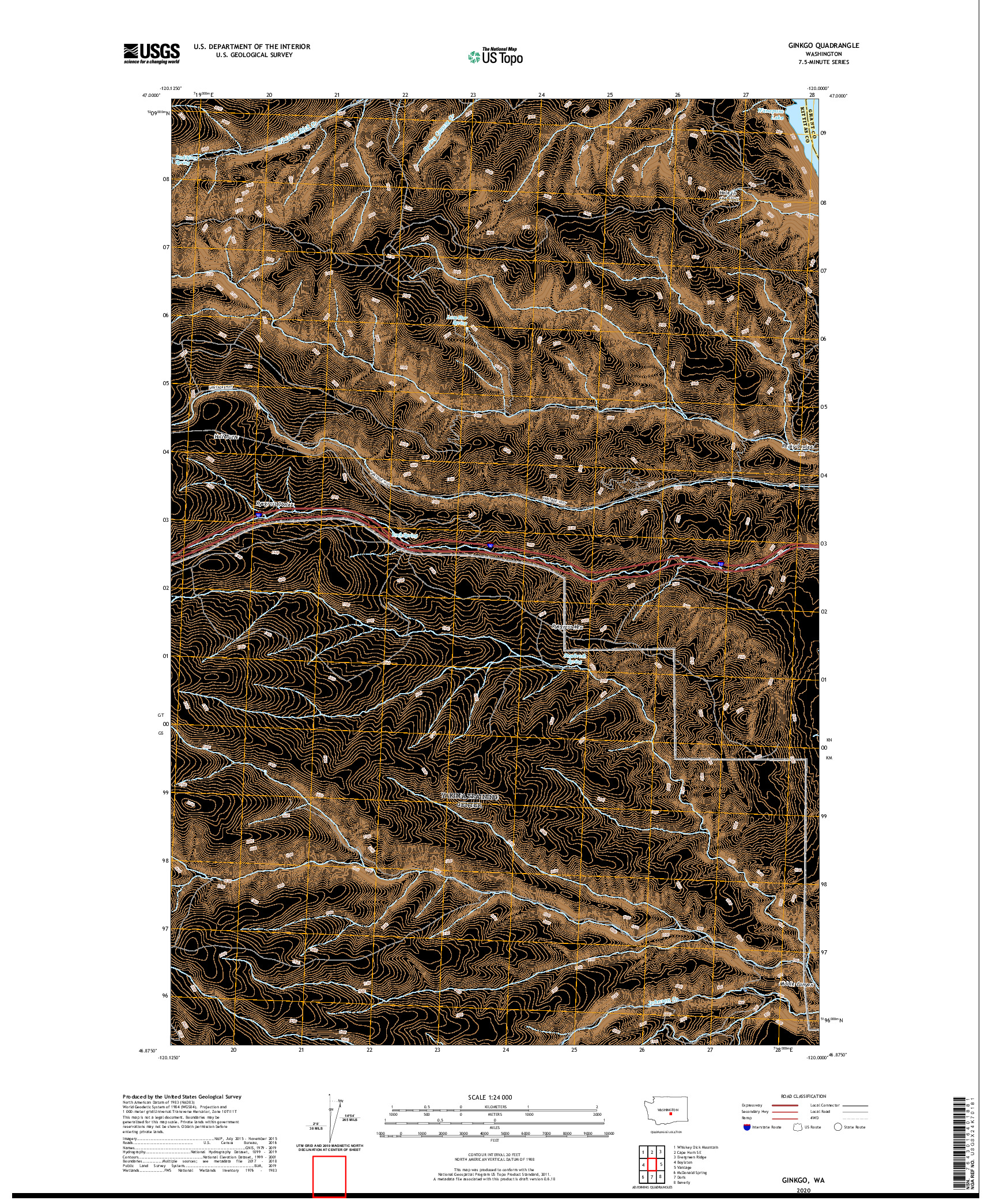 USGS US TOPO 7.5-MINUTE MAP FOR GINKGO, WA 2020