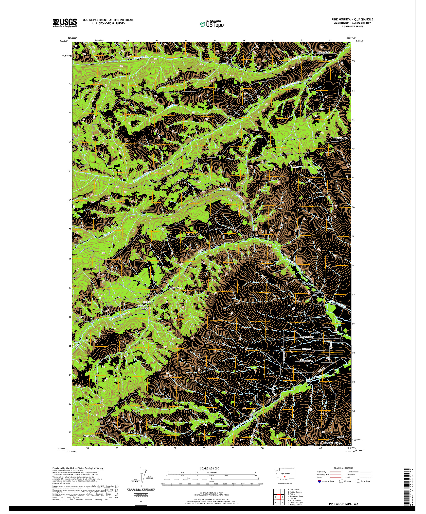 USGS US TOPO 7.5-MINUTE MAP FOR PINE MOUNTAIN, WA 2020