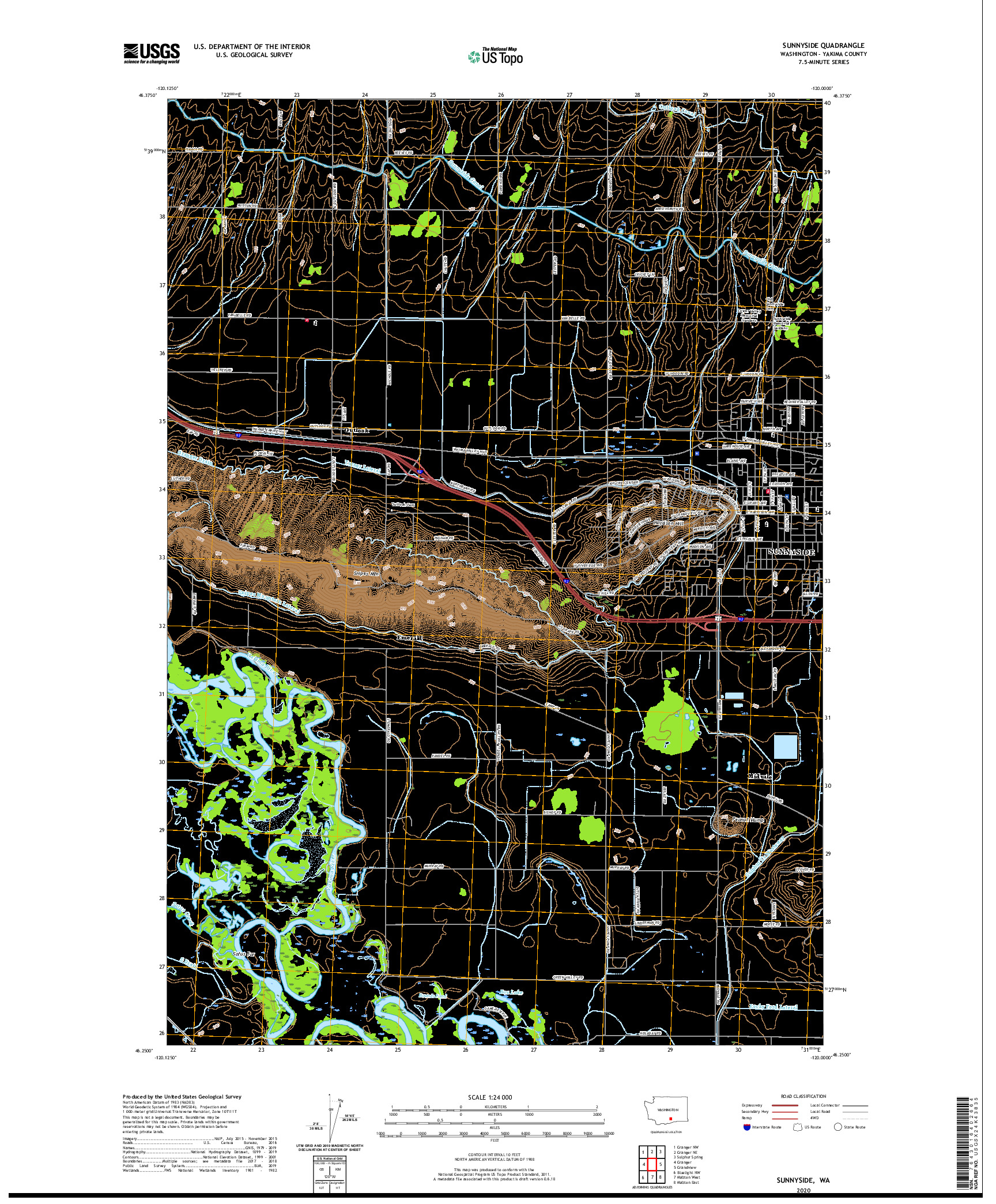 USGS US TOPO 7.5-MINUTE MAP FOR SUNNYSIDE, WA 2020