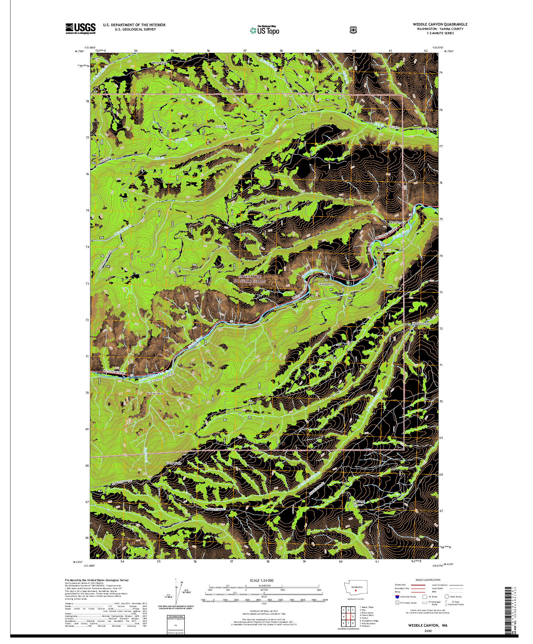 USGS US TOPO 7.5-MINUTE MAP FOR WEDDLE CANYON, WA 2020