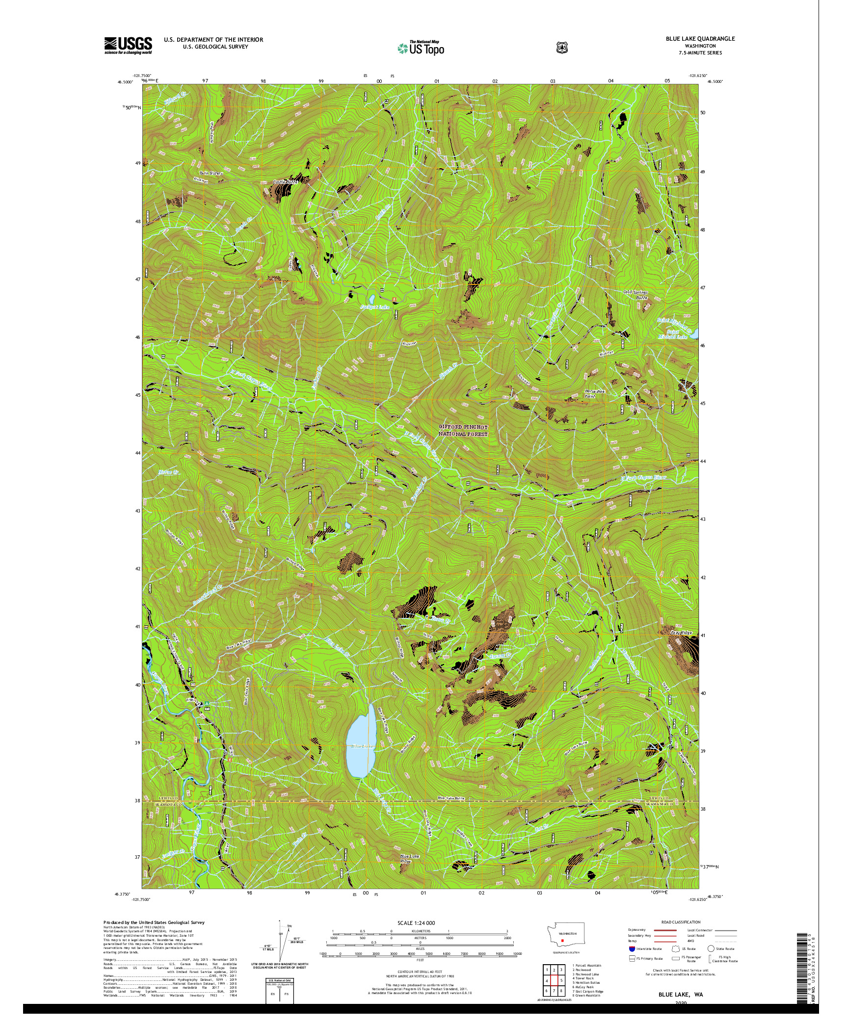 USGS US TOPO 7.5-MINUTE MAP FOR BLUE LAKE, WA 2020