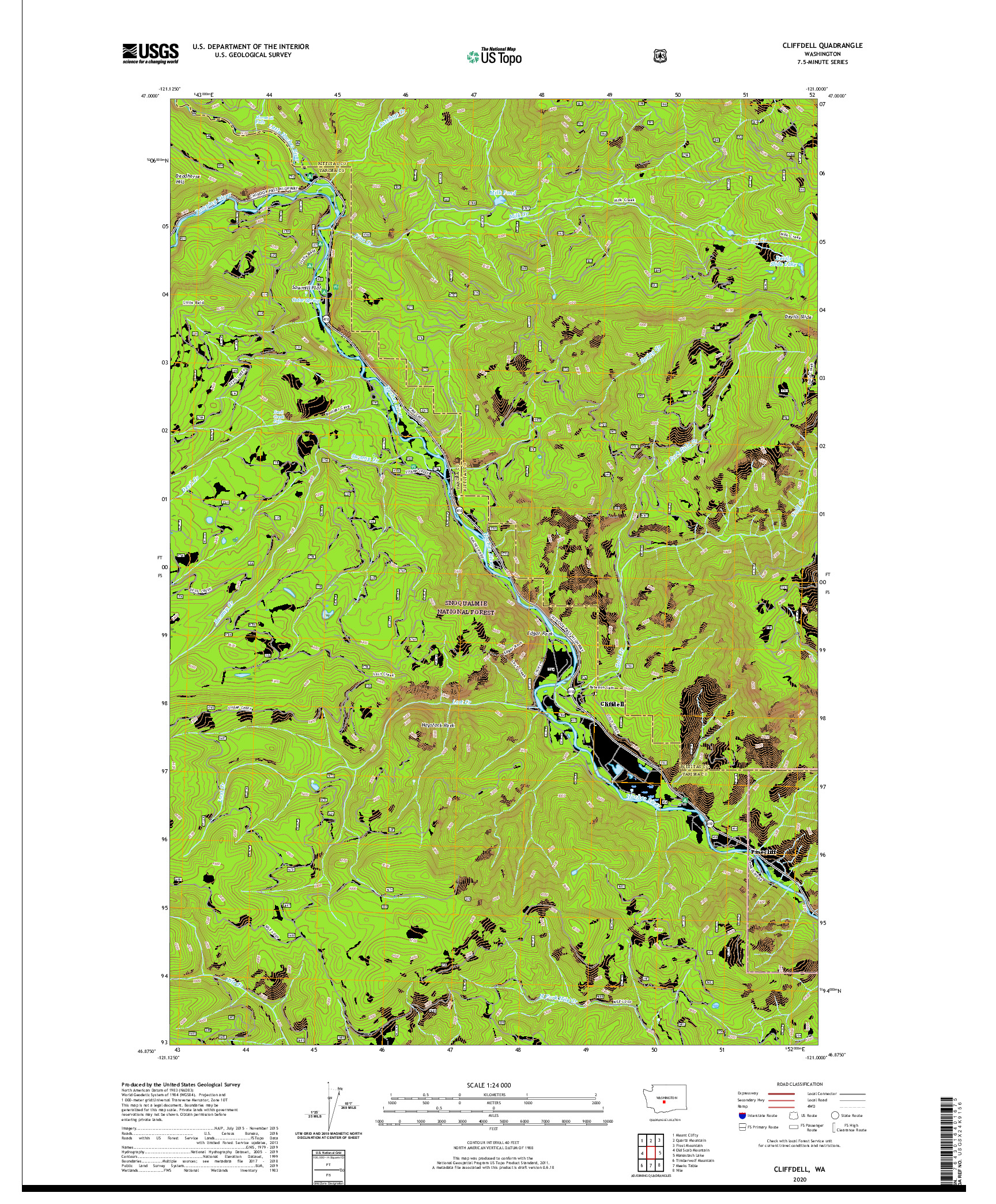 USGS US TOPO 7.5-MINUTE MAP FOR CLIFFDELL, WA 2020
