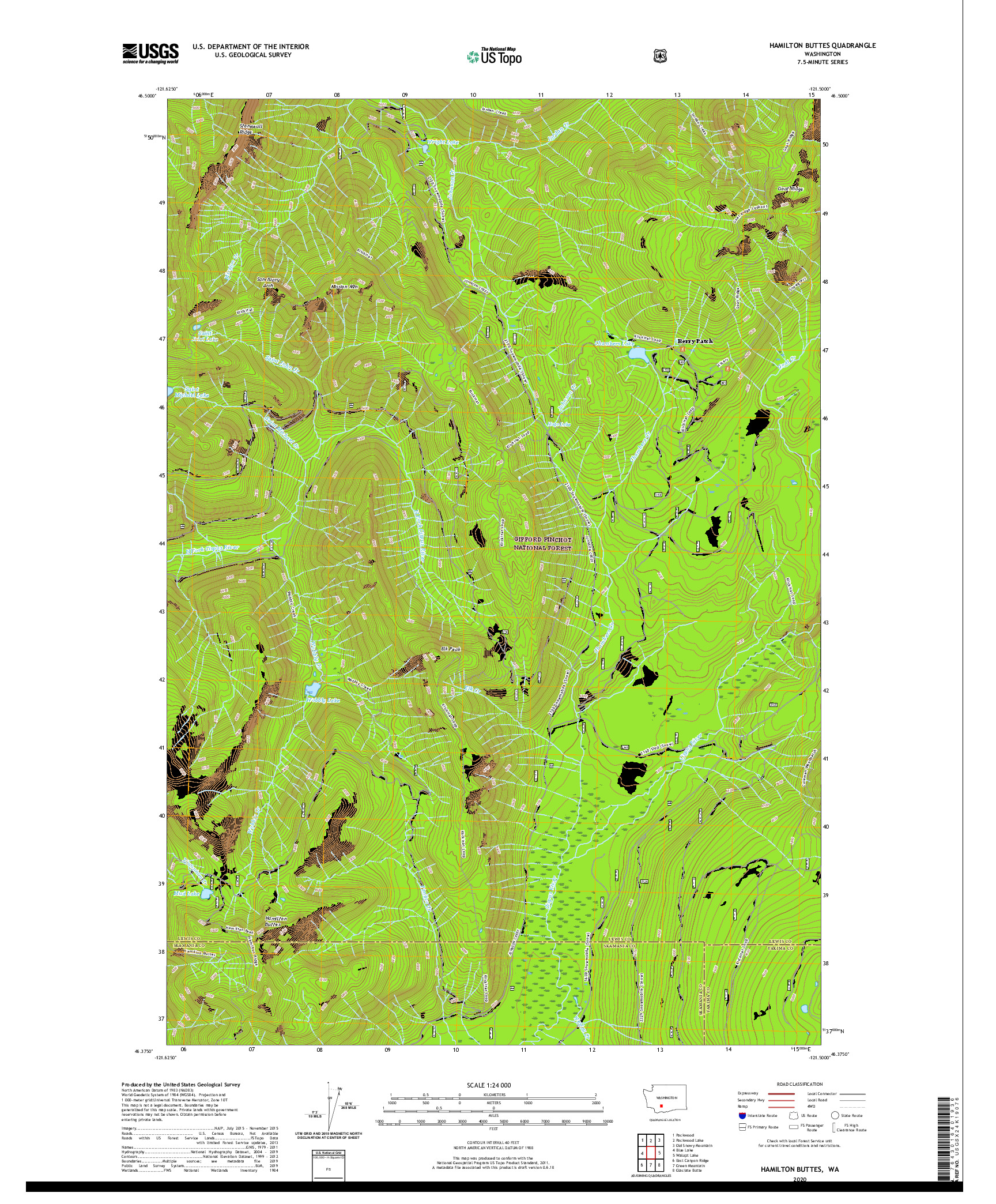 USGS US TOPO 7.5-MINUTE MAP FOR HAMILTON BUTTES, WA 2020