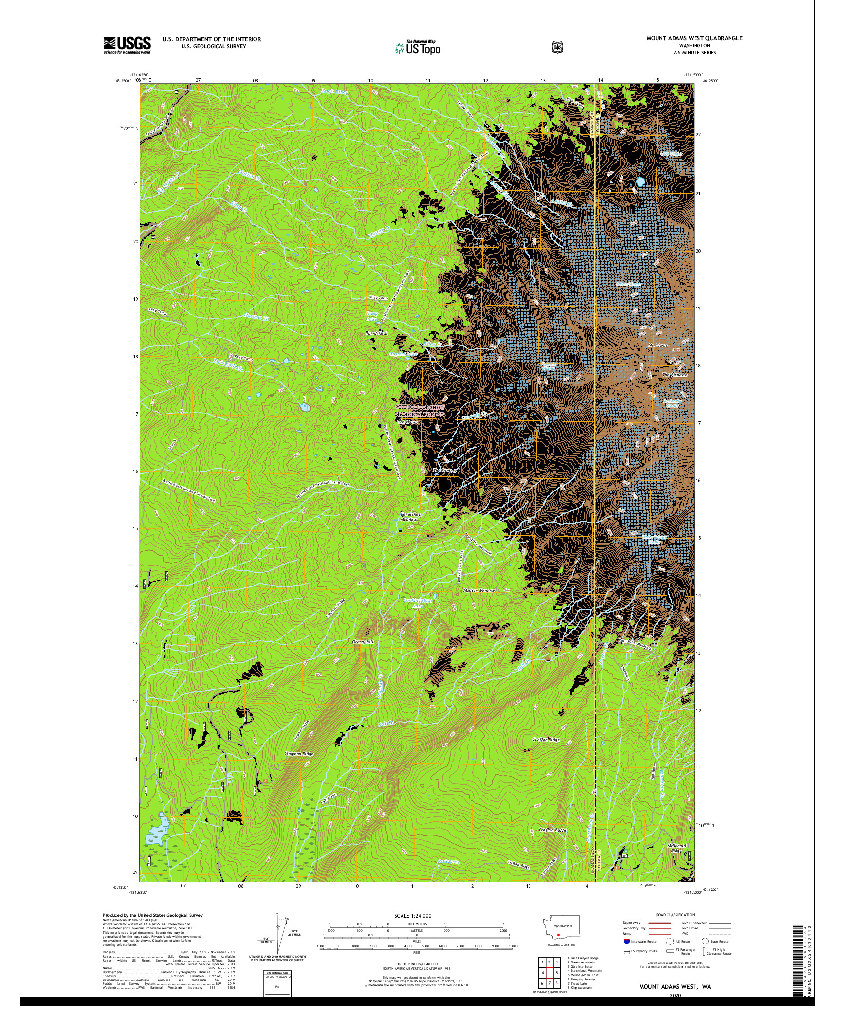 USGS US TOPO 7.5-MINUTE MAP FOR MOUNT ADAMS WEST, WA 2020