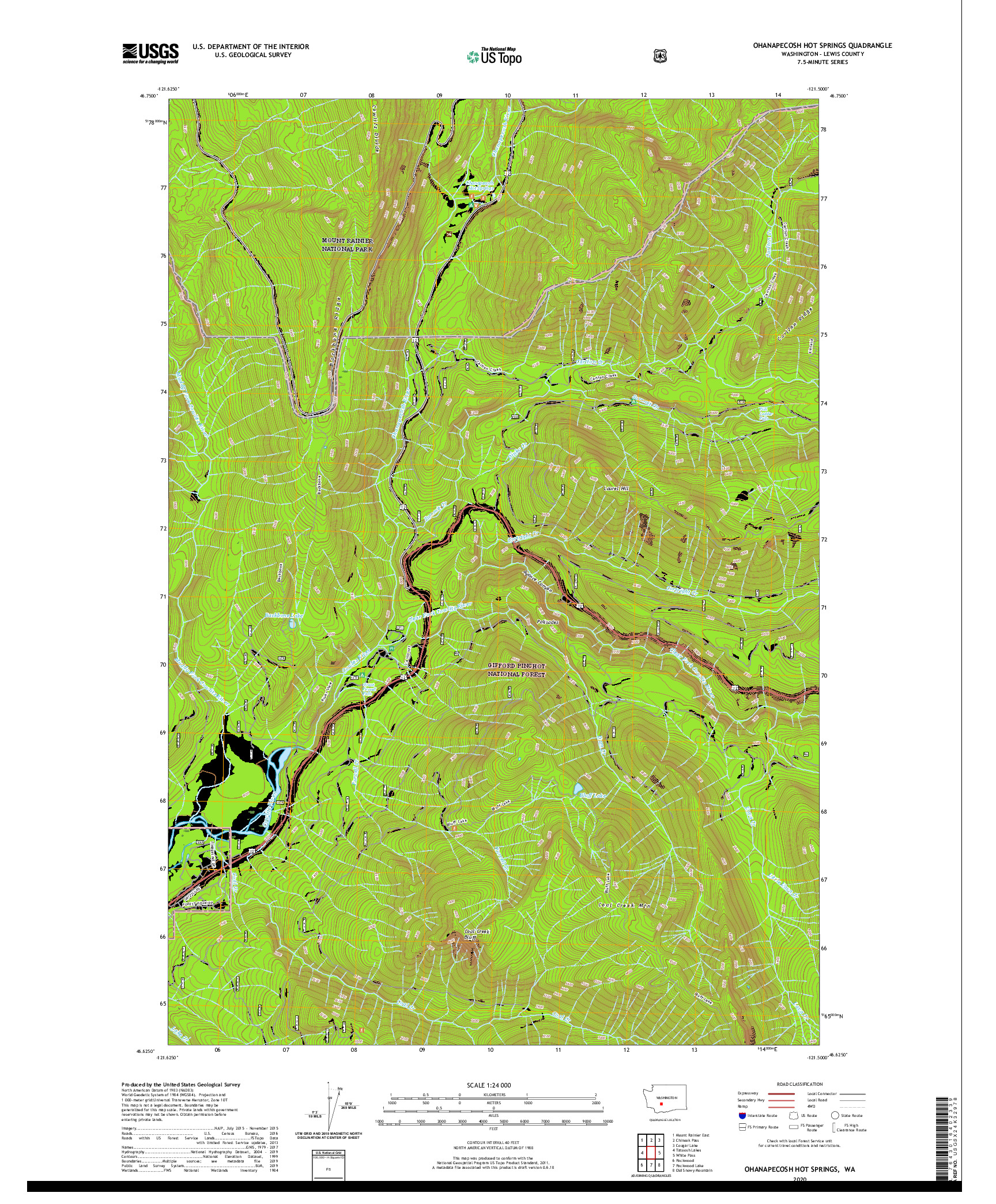 USGS US TOPO 7.5-MINUTE MAP FOR OHANAPECOSH HOT SPRINGS, WA 2020