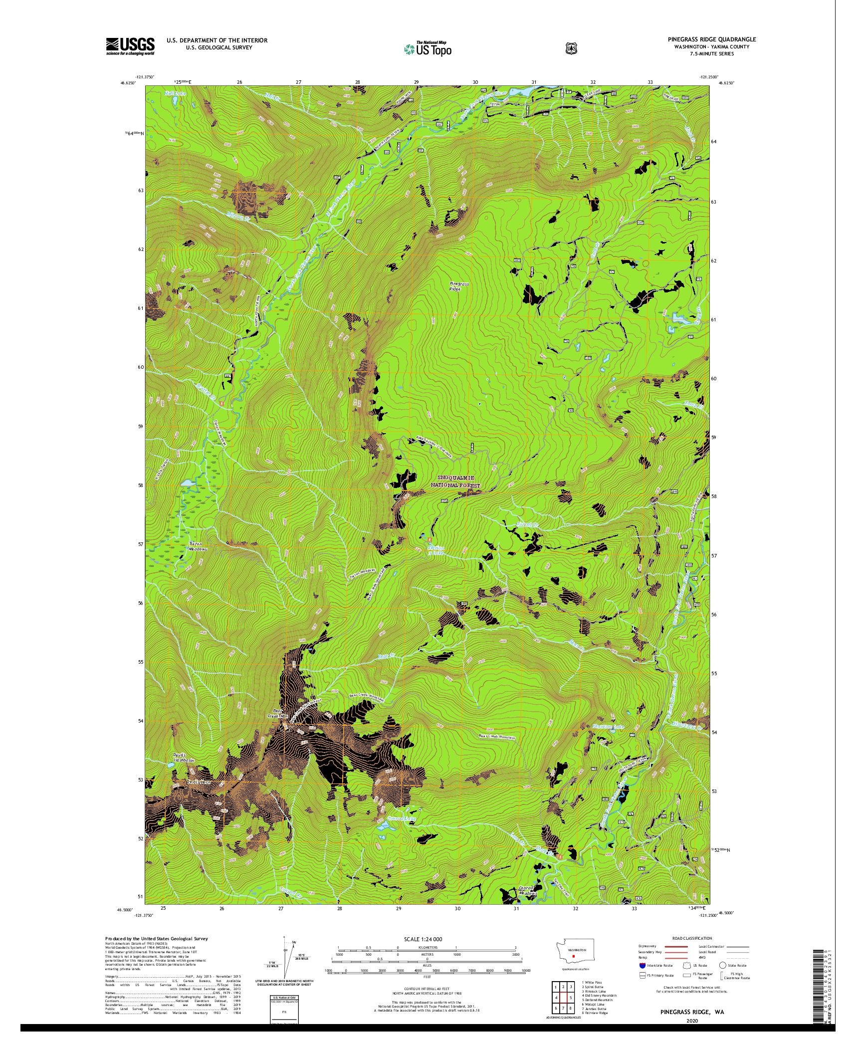 USGS US TOPO 7.5-MINUTE MAP FOR PINEGRASS RIDGE, WA 2020