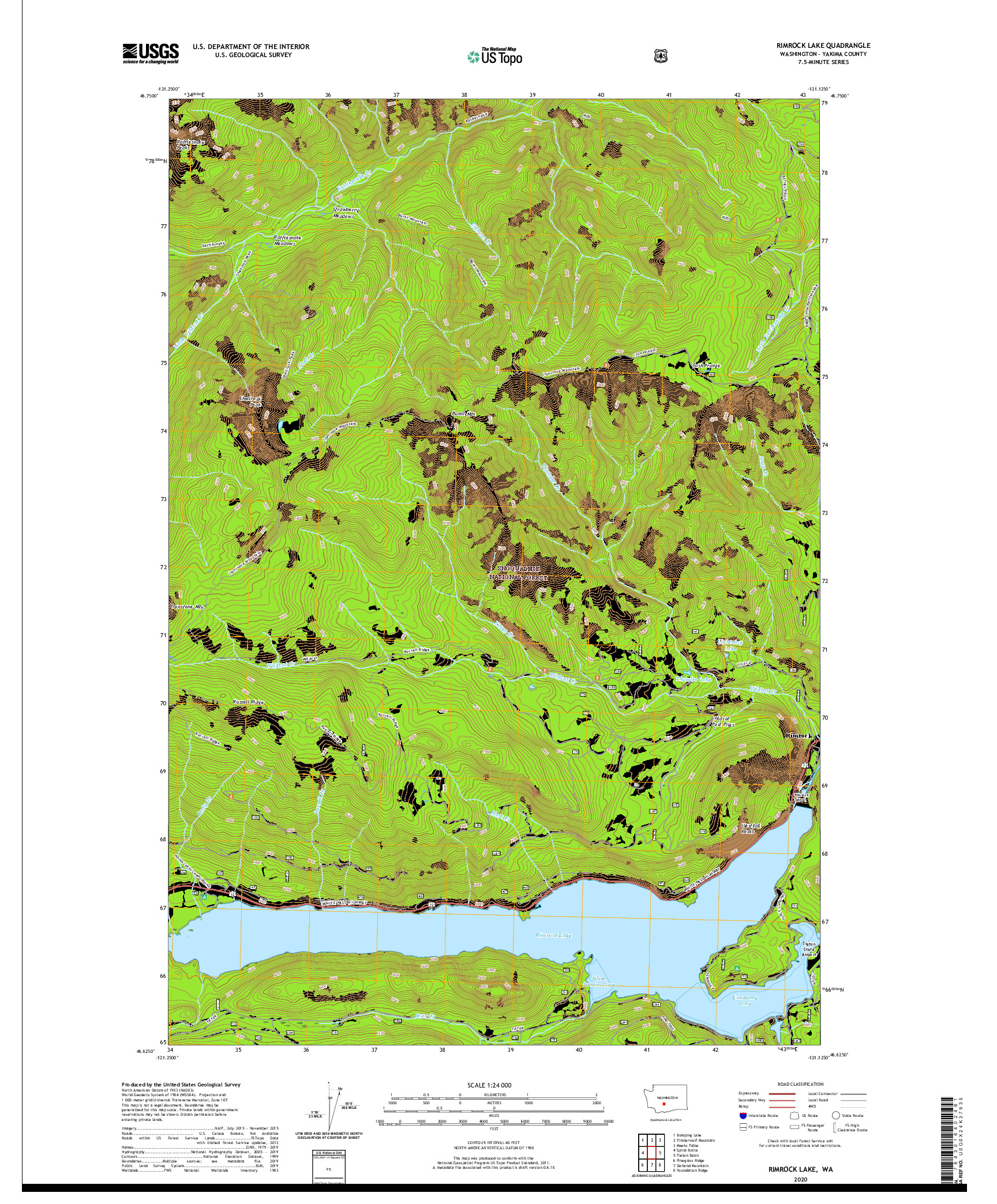 USGS US TOPO 7.5-MINUTE MAP FOR RIMROCK LAKE, WA 2020