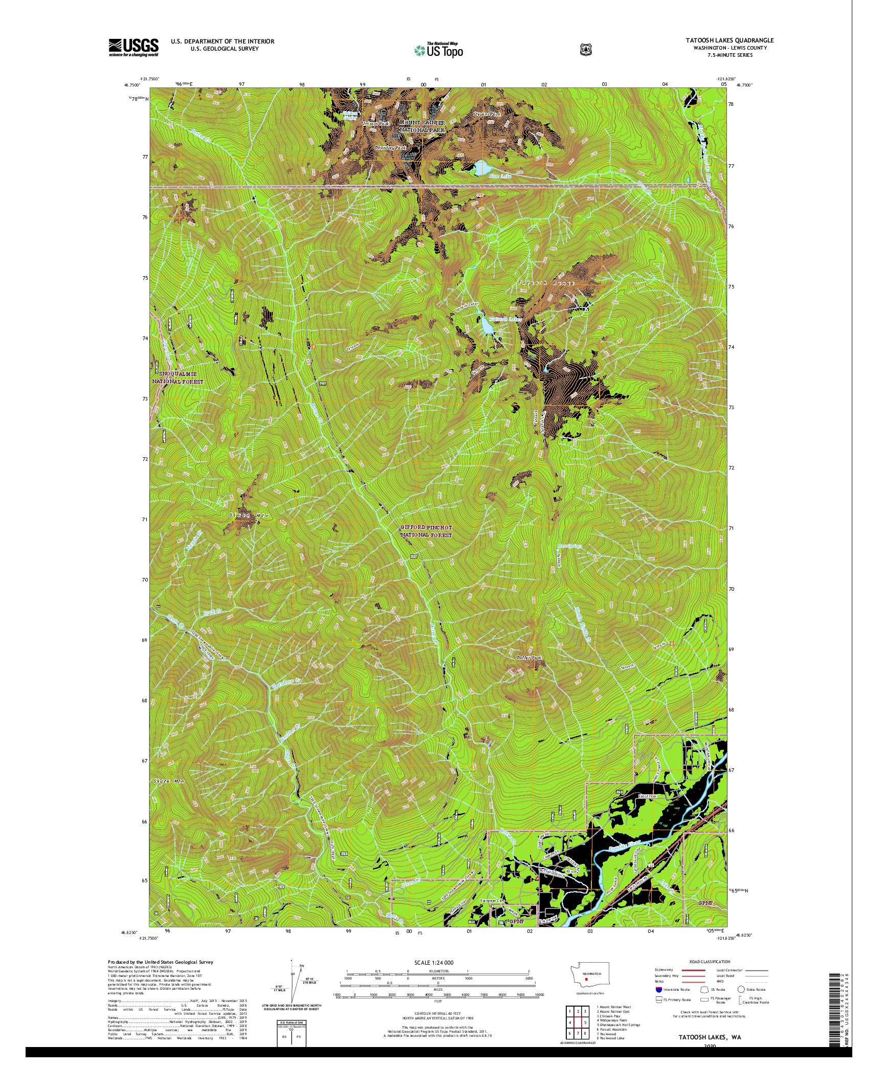 USGS US TOPO 7.5-MINUTE MAP FOR TATOOSH LAKES, WA 2020