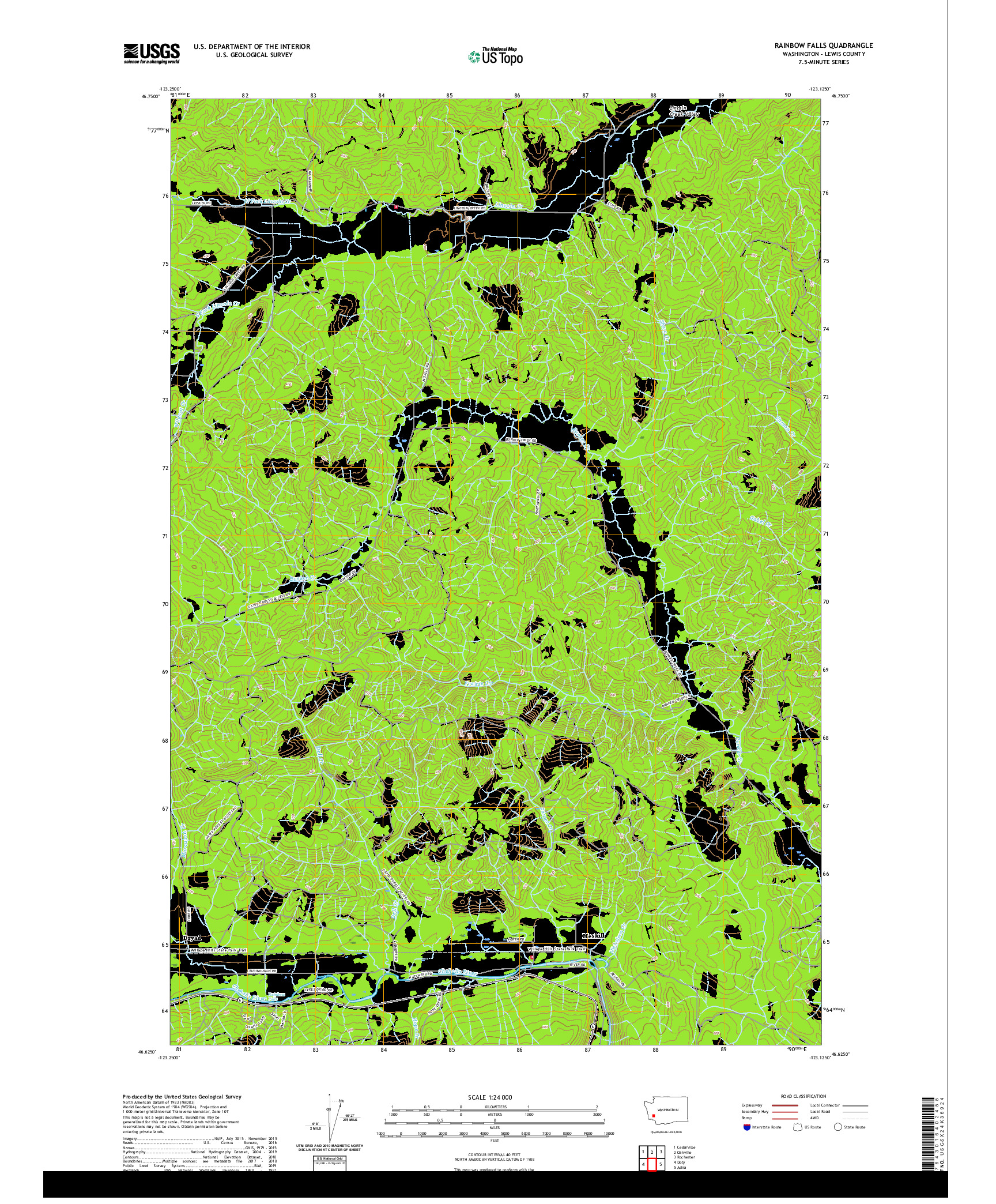 USGS US TOPO 7.5-MINUTE MAP FOR RAINBOW FALLS, WA 2020