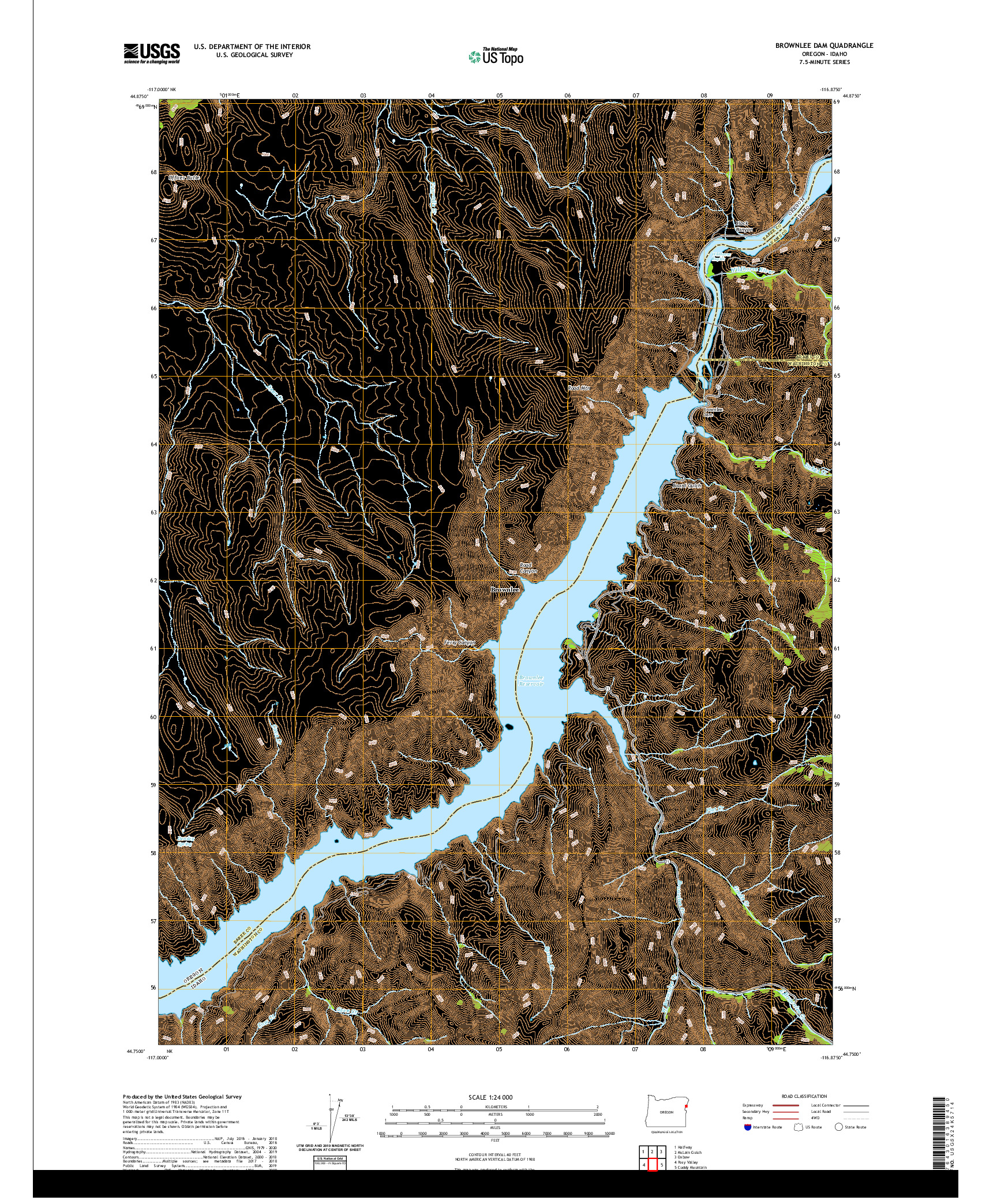 USGS US TOPO 7.5-MINUTE MAP FOR BROWNLEE DAM, OR,ID 2020