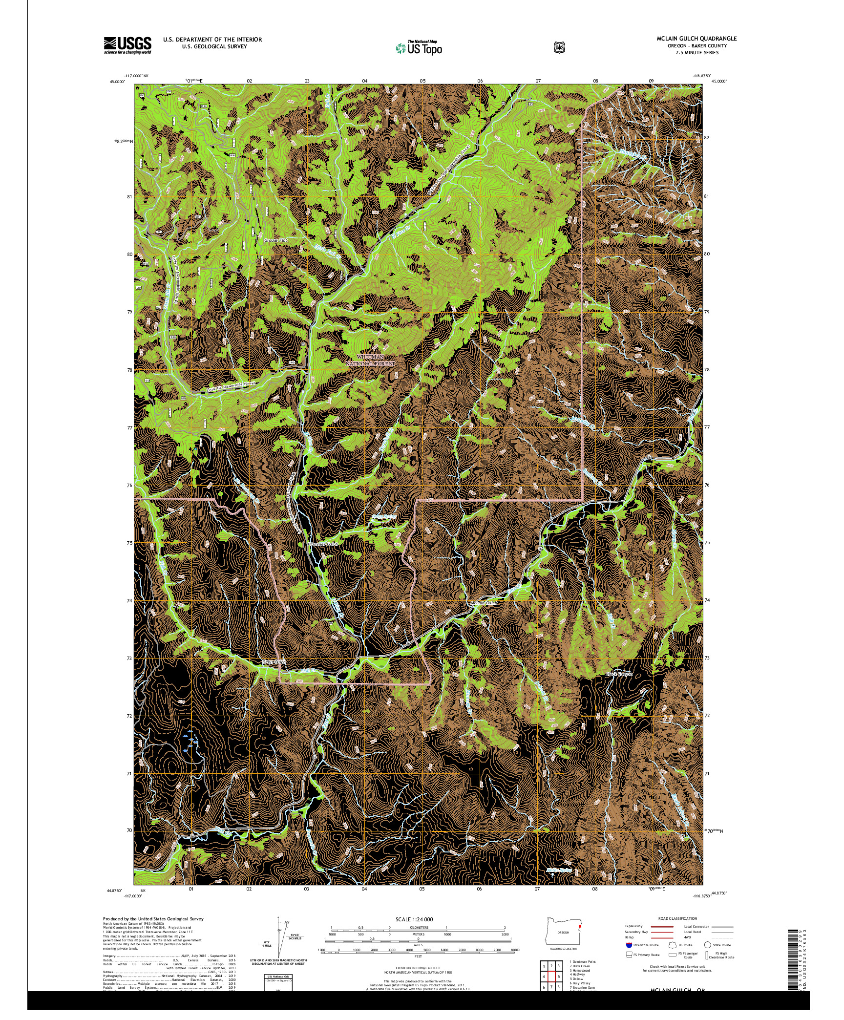 USGS US TOPO 7.5-MINUTE MAP FOR MCLAIN GULCH, OR 2020