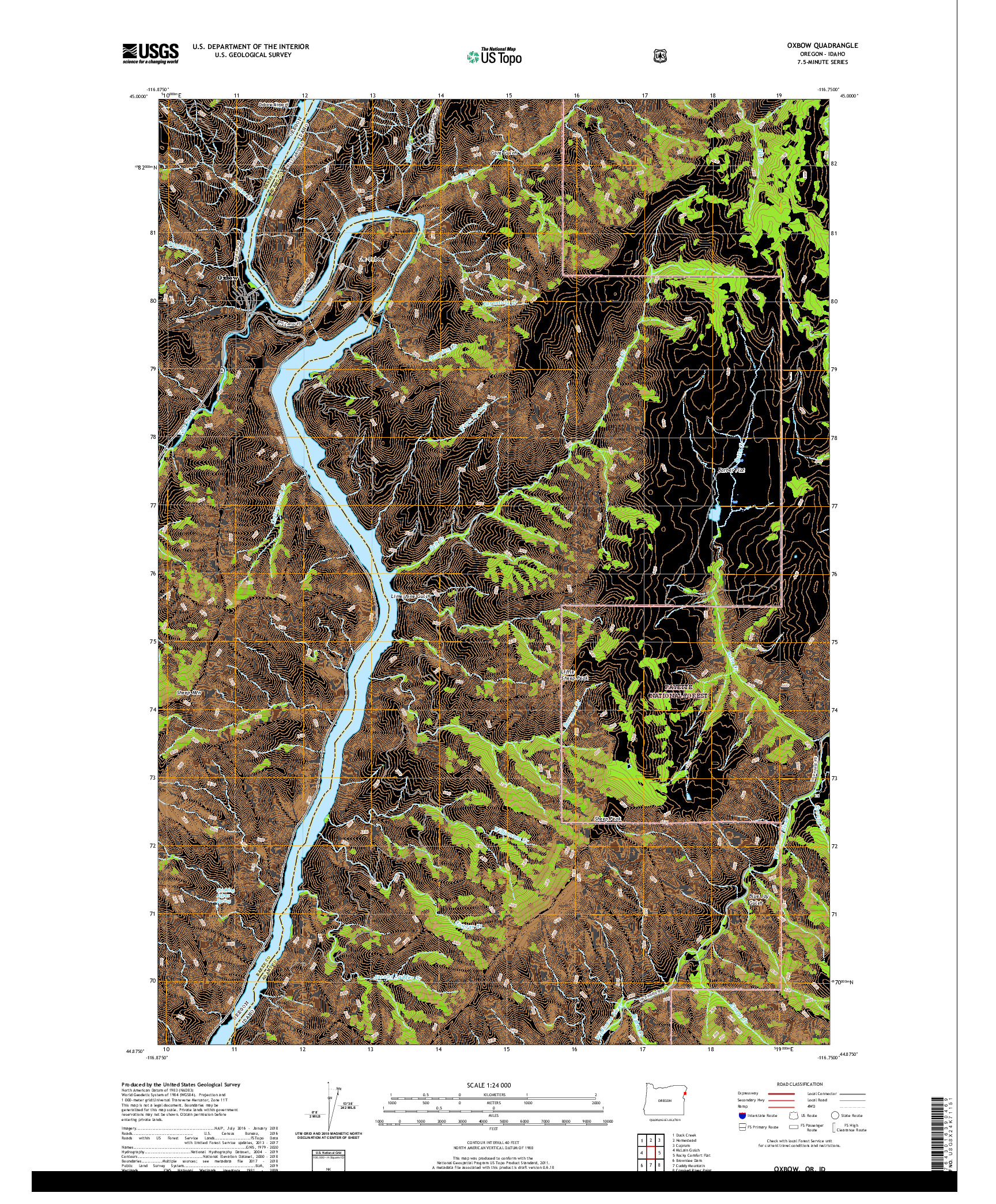 USGS US TOPO 7.5-MINUTE MAP FOR OXBOW, OR,ID 2020