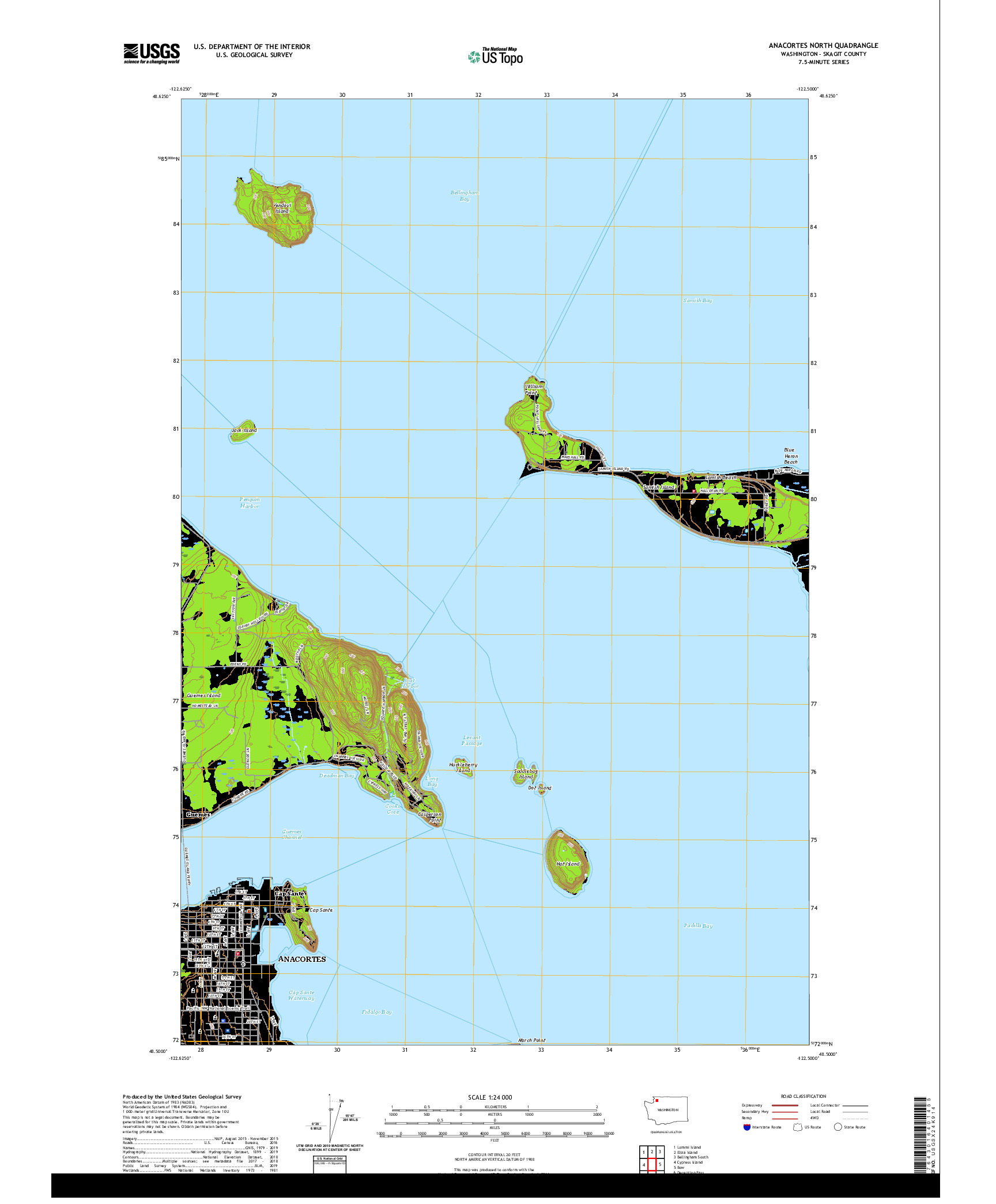 USGS US TOPO 7.5-MINUTE MAP FOR ANACORTES NORTH, WA 2020