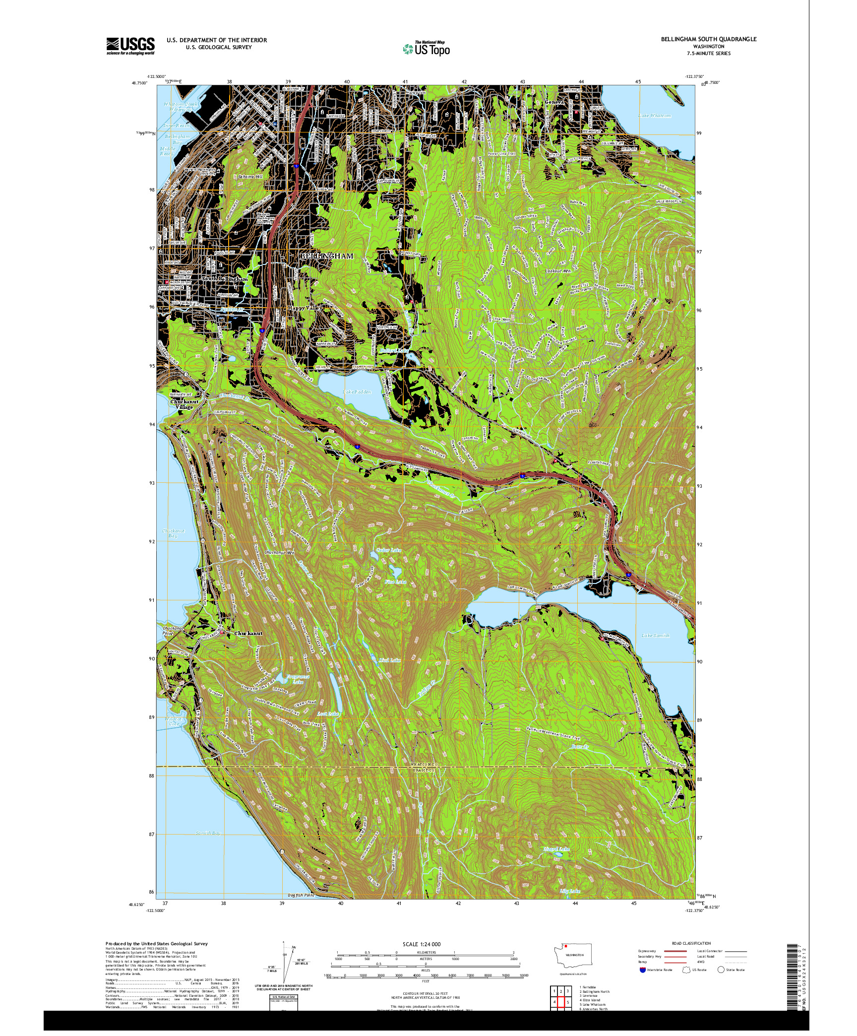USGS US TOPO 7.5-MINUTE MAP FOR BELLINGHAM SOUTH, WA 2020