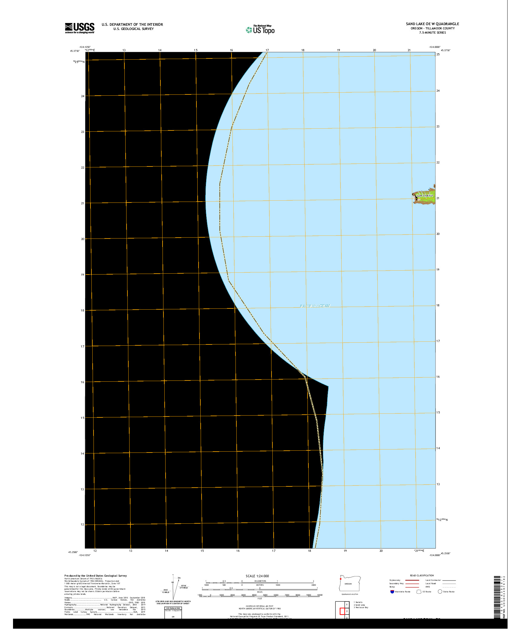 USGS US TOPO 7.5-MINUTE MAP FOR SAND LAKE OE W, OR 2020