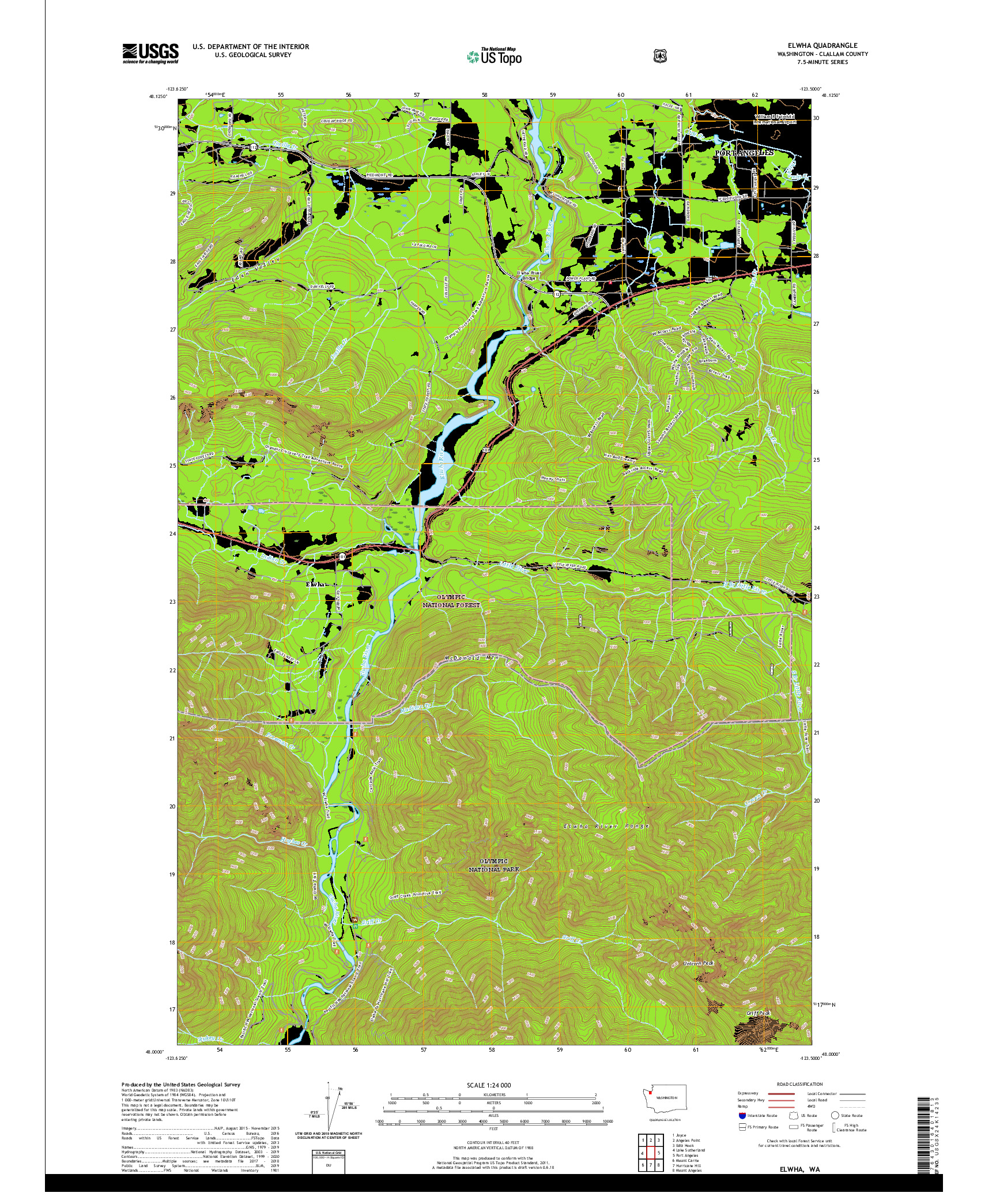 USGS US TOPO 7.5-MINUTE MAP FOR ELWHA, WA 2020