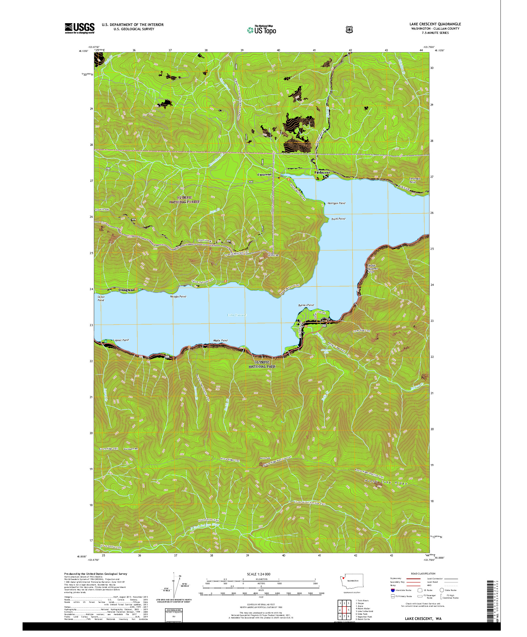 USGS US TOPO 7.5-MINUTE MAP FOR LAKE CRESCENT, WA 2020