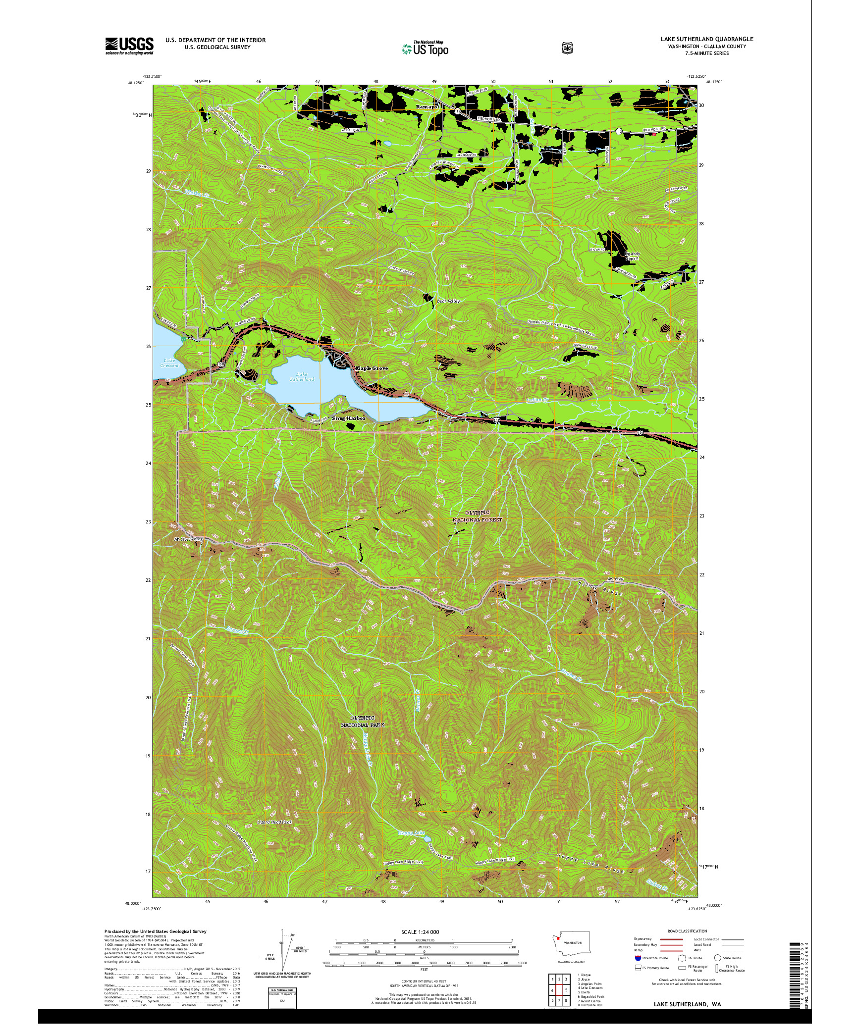 USGS US TOPO 7.5-MINUTE MAP FOR LAKE SUTHERLAND, WA 2020