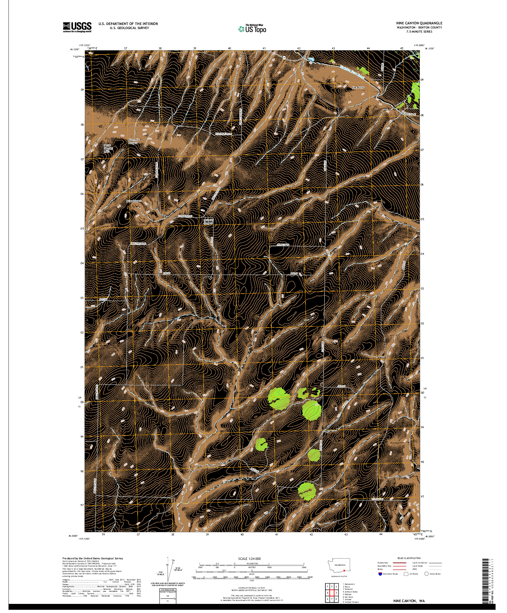 USGS US TOPO 7.5-MINUTE MAP FOR NINE CANYON, WA 2020