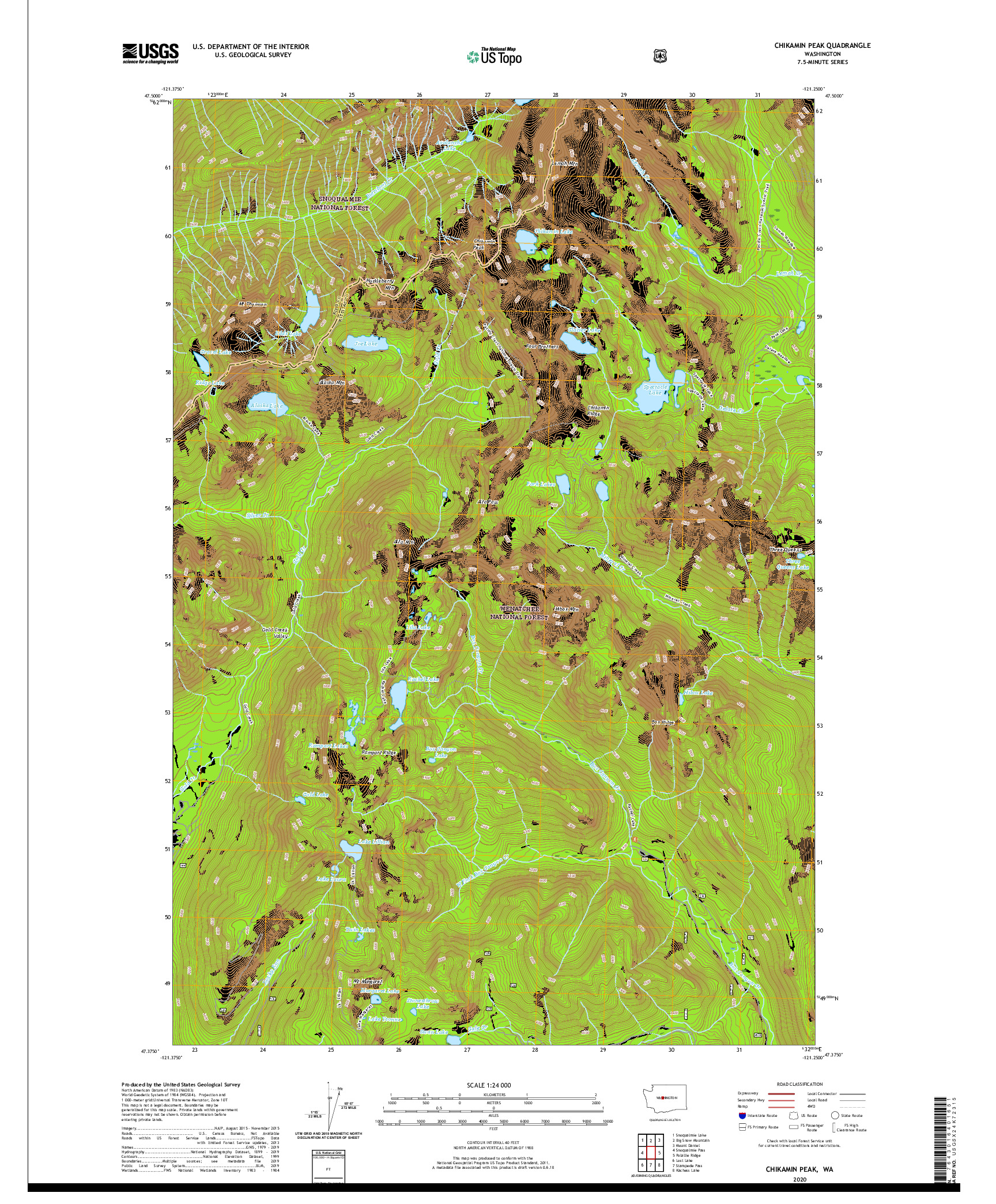USGS US TOPO 7.5-MINUTE MAP FOR CHIKAMIN PEAK, WA 2020