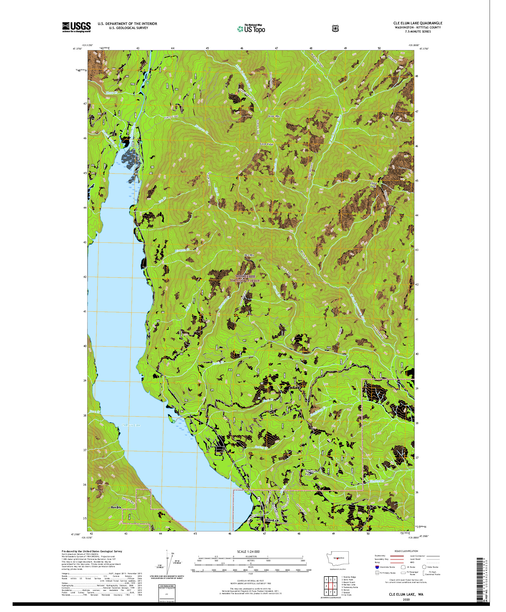 USGS US TOPO 7.5-MINUTE MAP FOR CLE ELUM LAKE, WA 2020