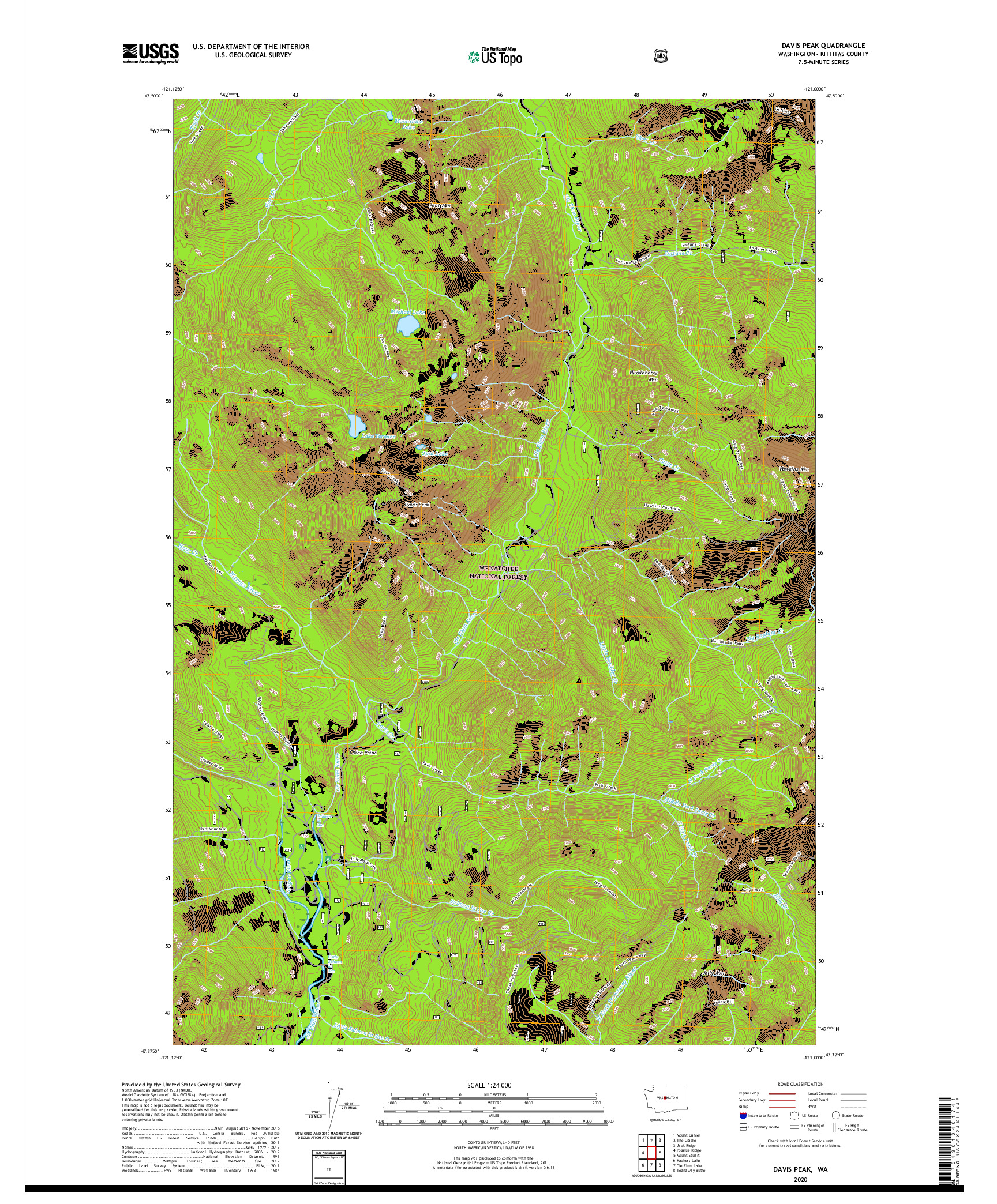 USGS US TOPO 7.5-MINUTE MAP FOR DAVIS PEAK, WA 2020