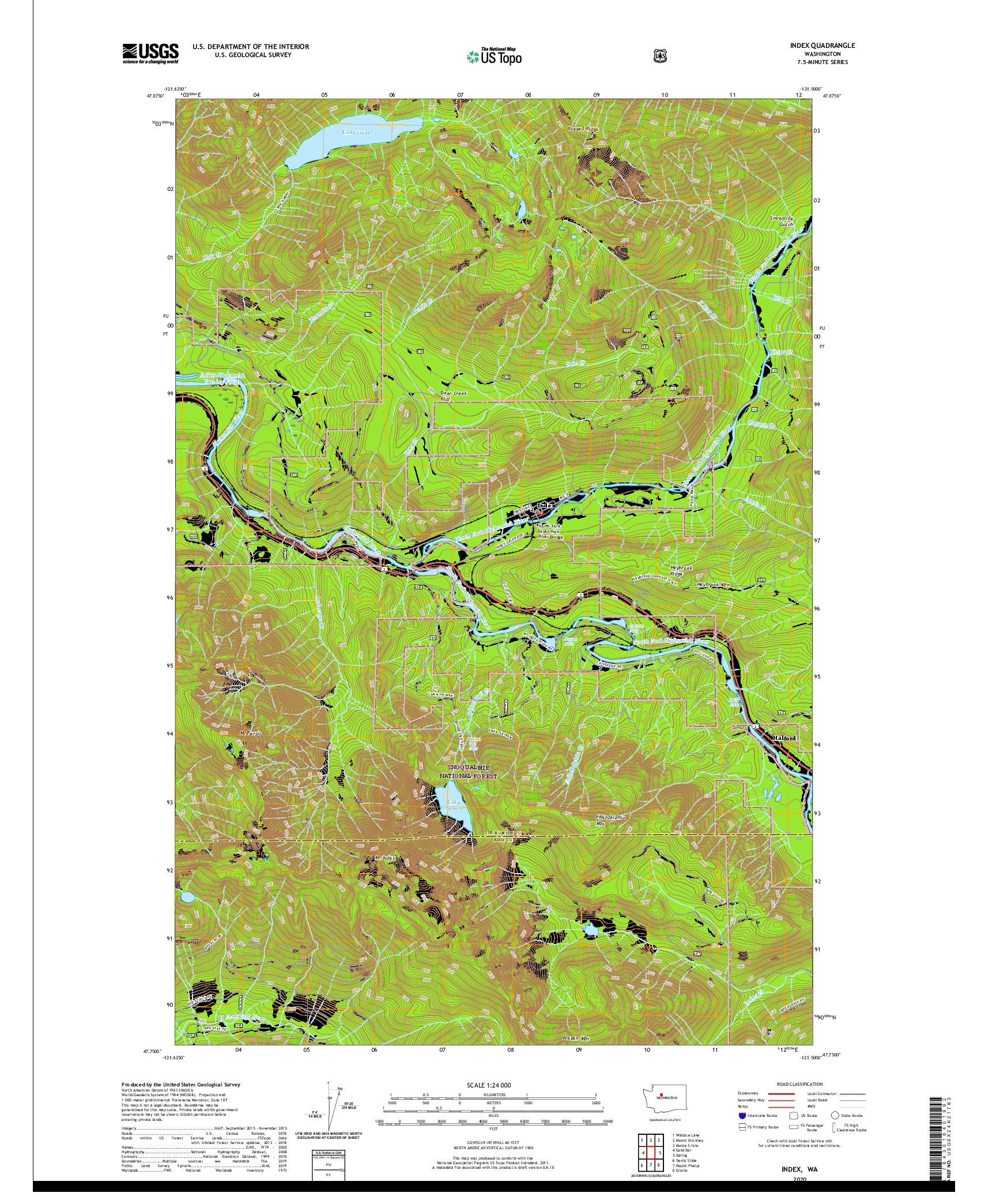 USGS US TOPO 7.5-MINUTE MAP FOR INDEX, WA 2020