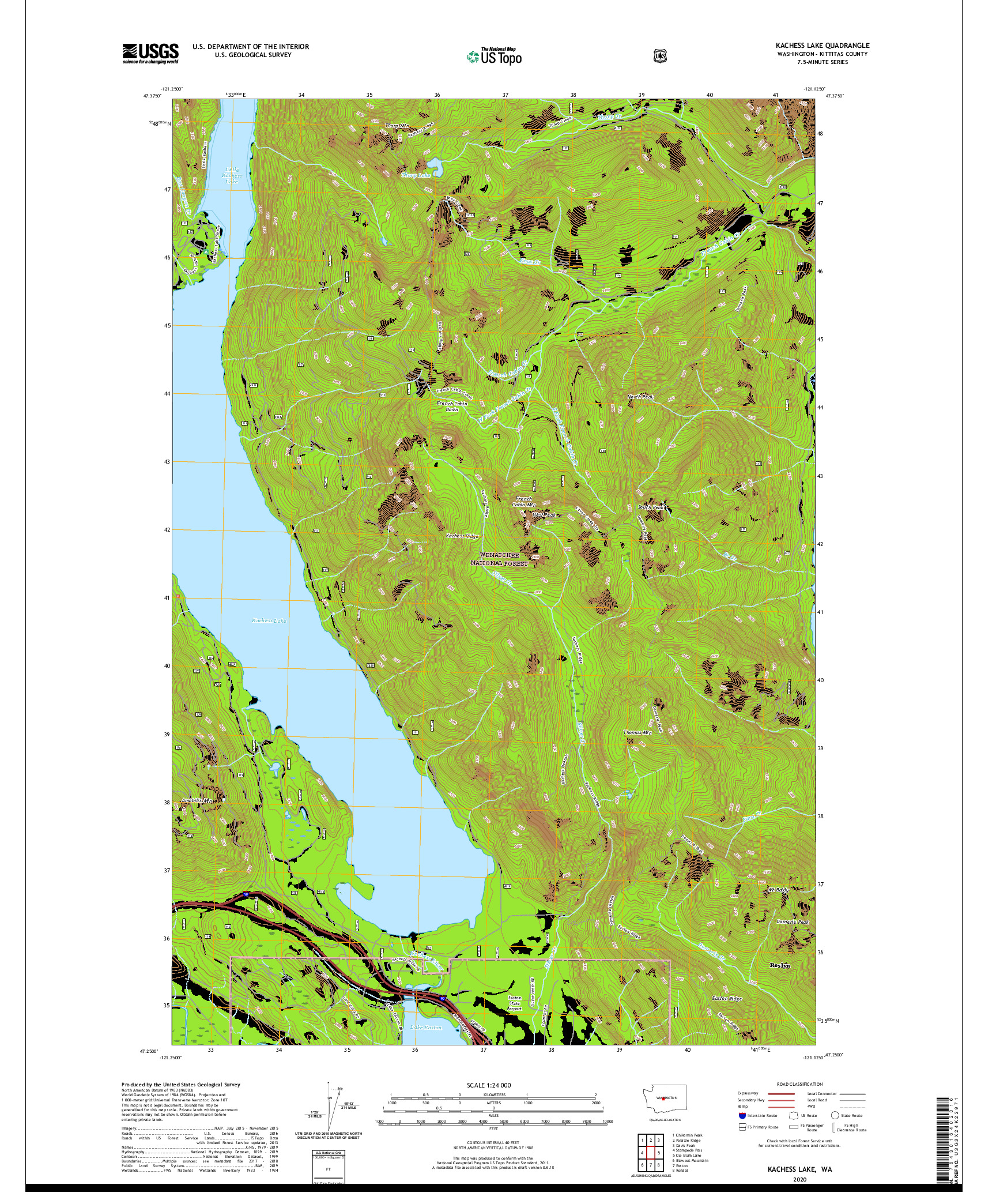 USGS US TOPO 7.5-MINUTE MAP FOR KACHESS LAKE, WA 2020