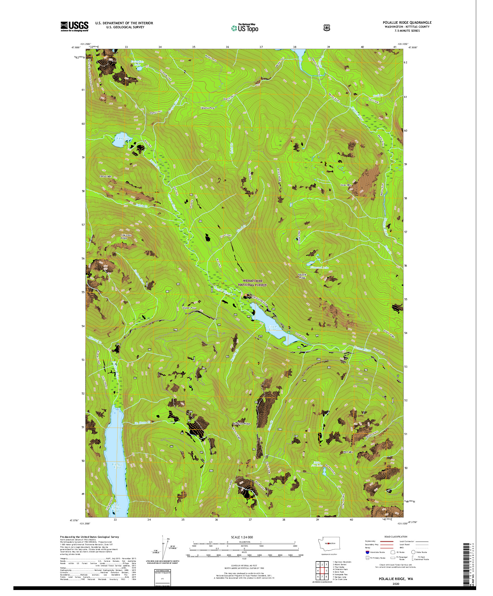 USGS US TOPO 7.5-MINUTE MAP FOR POLALLIE RIDGE, WA 2020