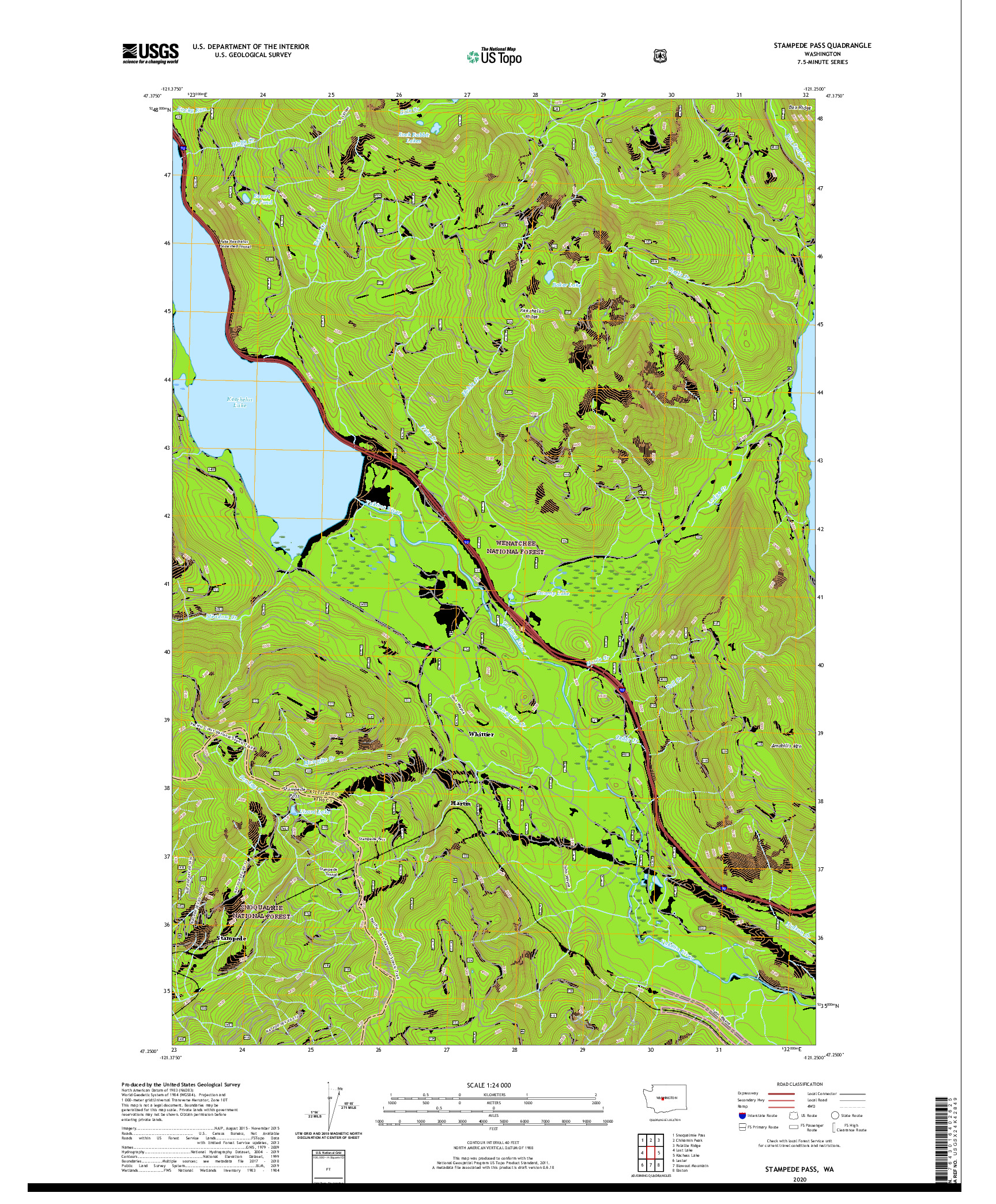 USGS US TOPO 7.5-MINUTE MAP FOR STAMPEDE PASS, WA 2020