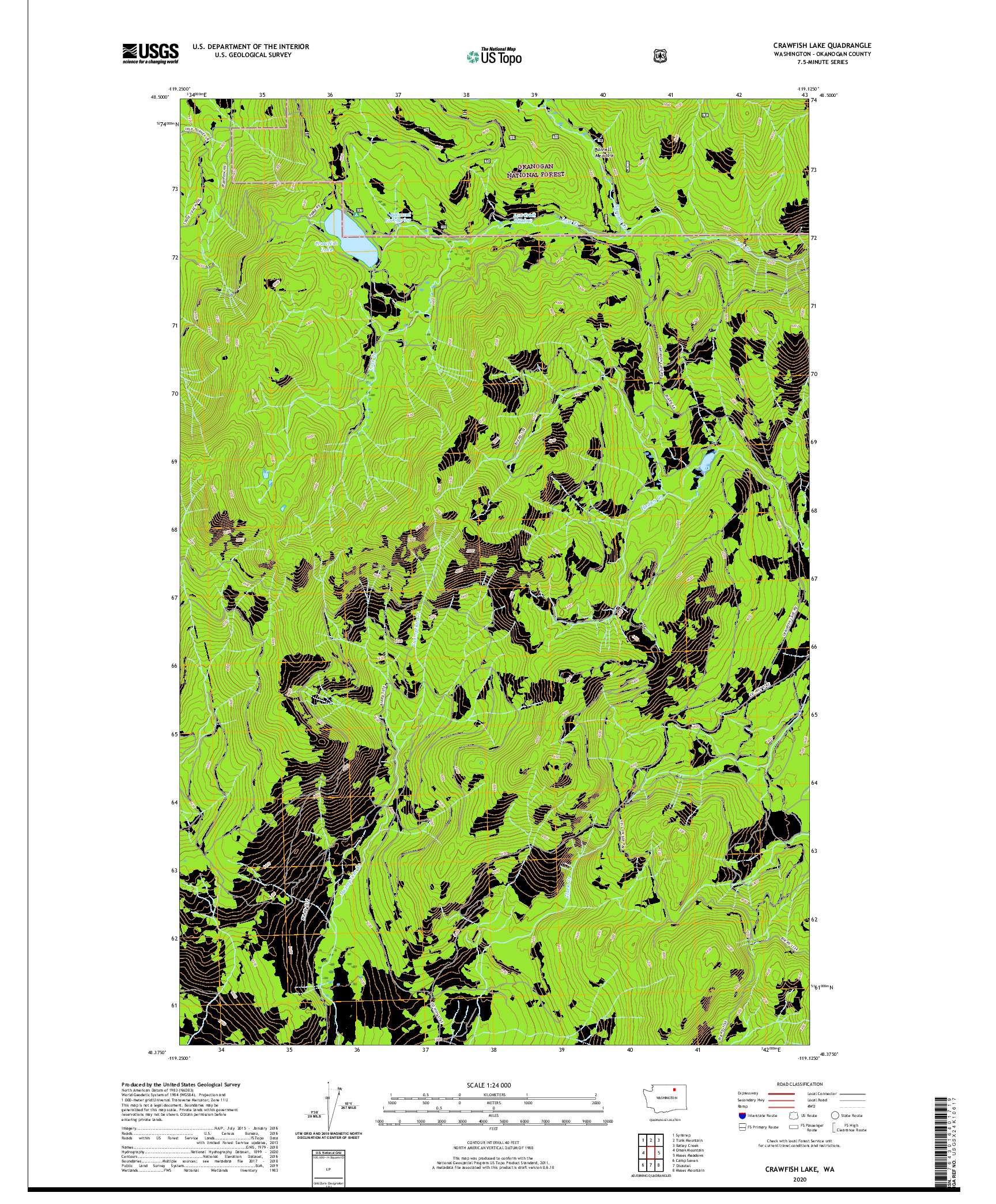 USGS US TOPO 7.5-MINUTE MAP FOR CRAWFISH LAKE, WA 2020