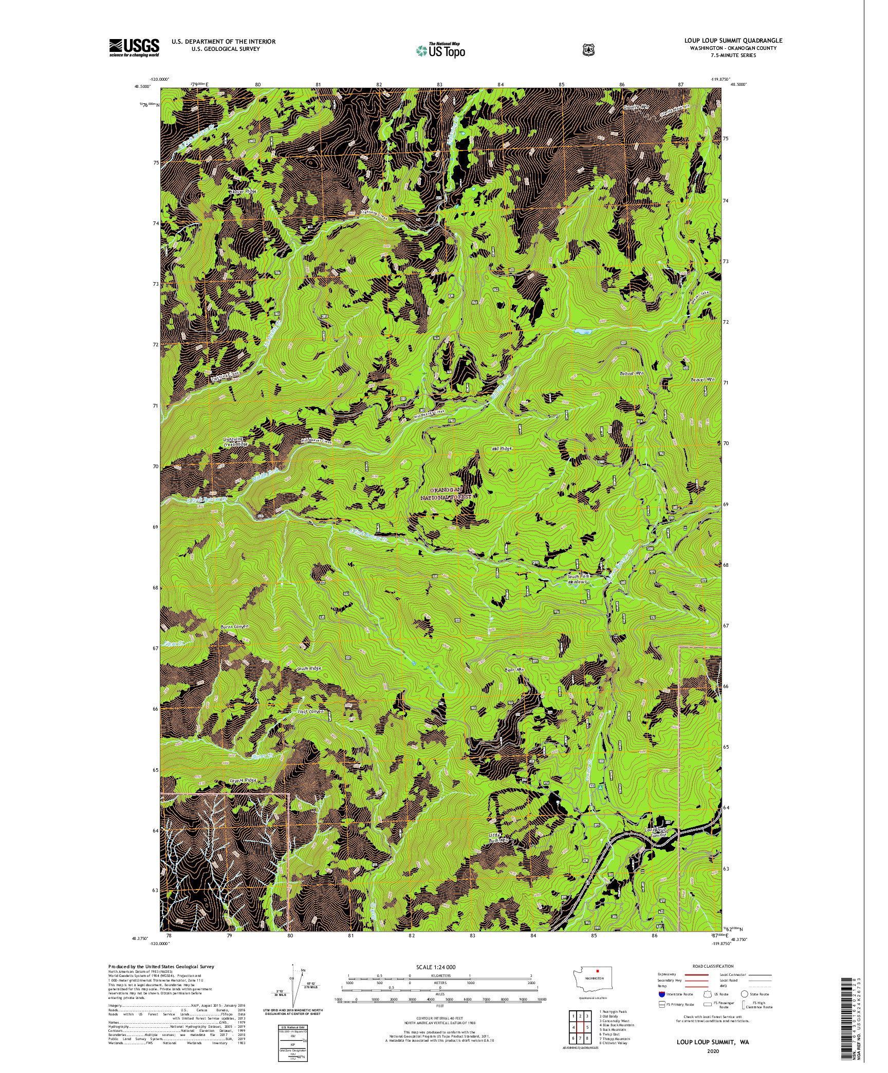 USGS US TOPO 7.5-MINUTE MAP FOR LOUP LOUP SUMMIT, WA 2020