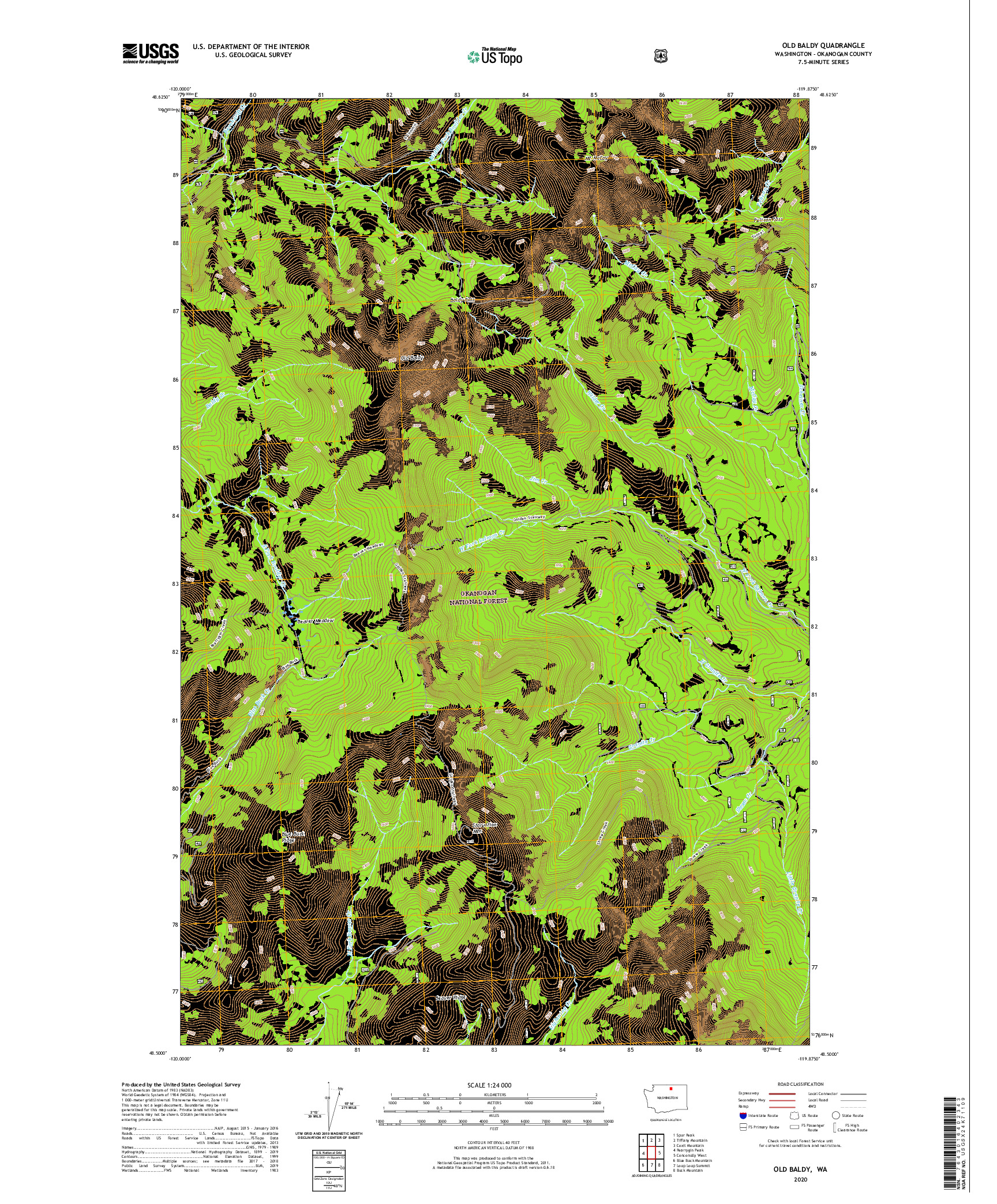 USGS US TOPO 7.5-MINUTE MAP FOR OLD BALDY, WA 2020