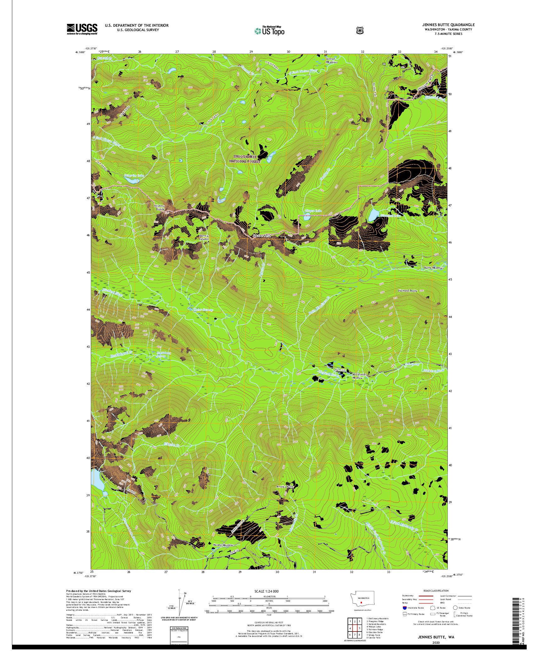 USGS US TOPO 7.5-MINUTE MAP FOR JENNIES BUTTE, WA 2020