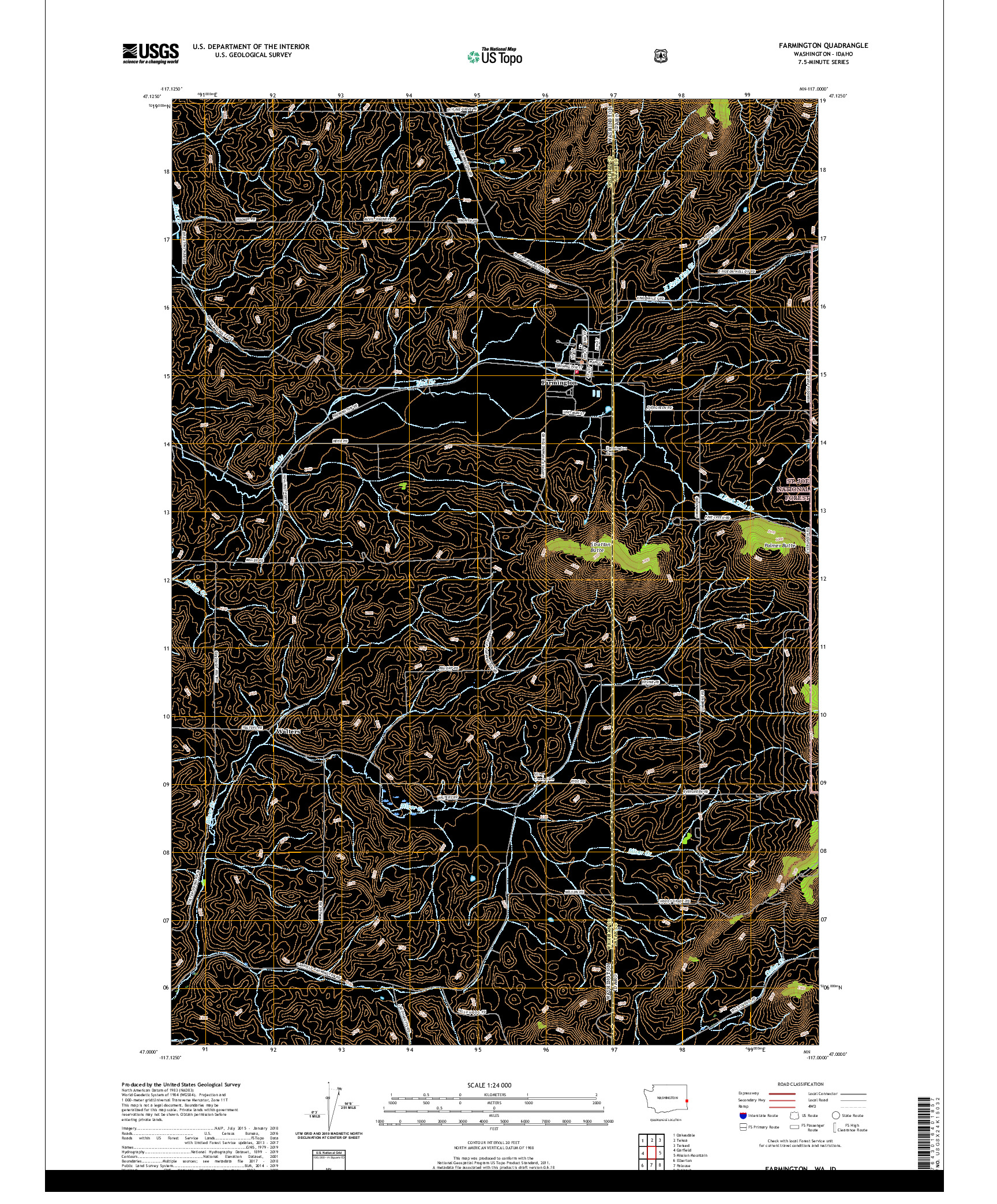 USGS US TOPO 7.5-MINUTE MAP FOR FARMINGTON, WA,ID 2020