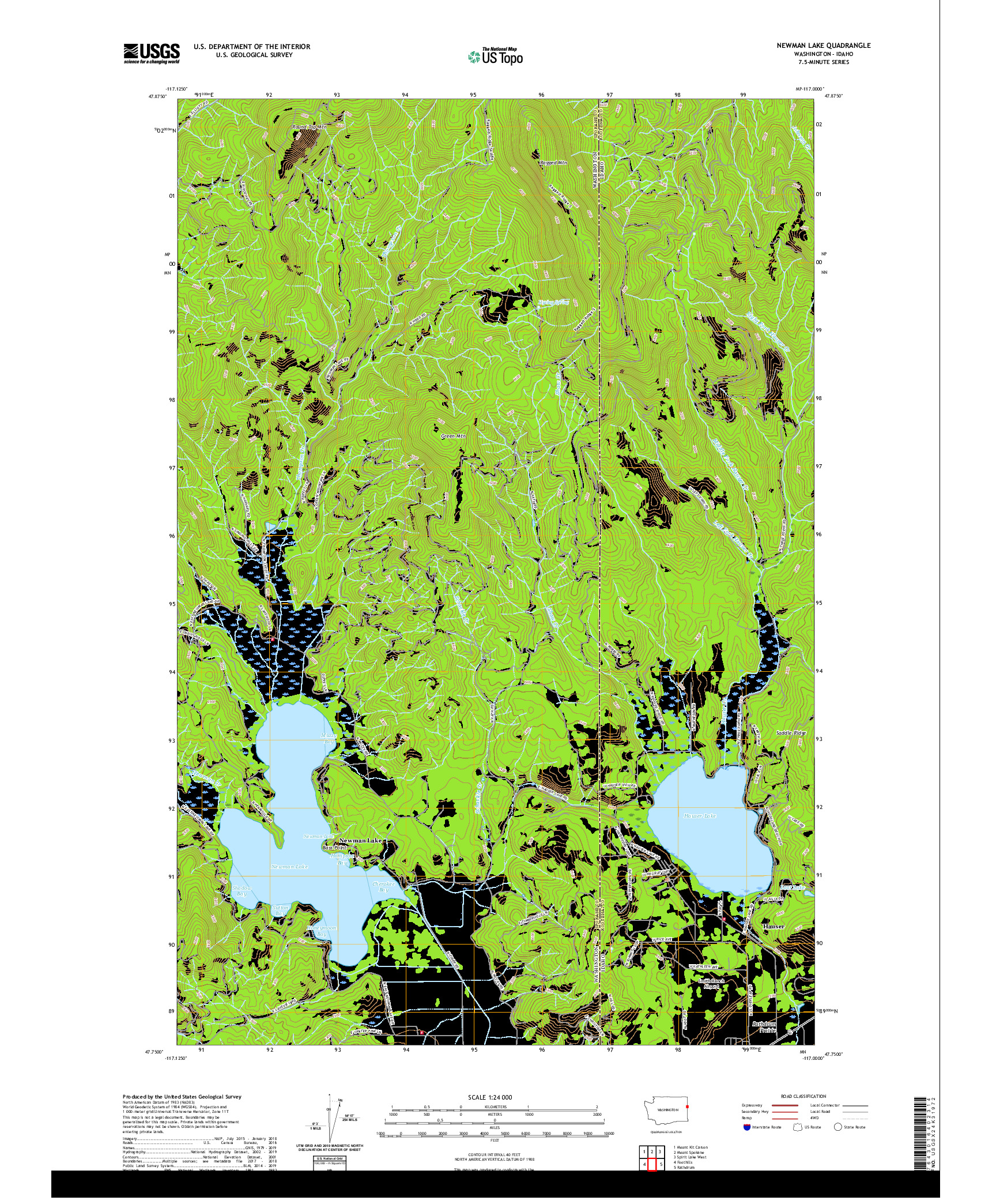 USGS US TOPO 7.5-MINUTE MAP FOR NEWMAN LAKE, WA,ID 2020