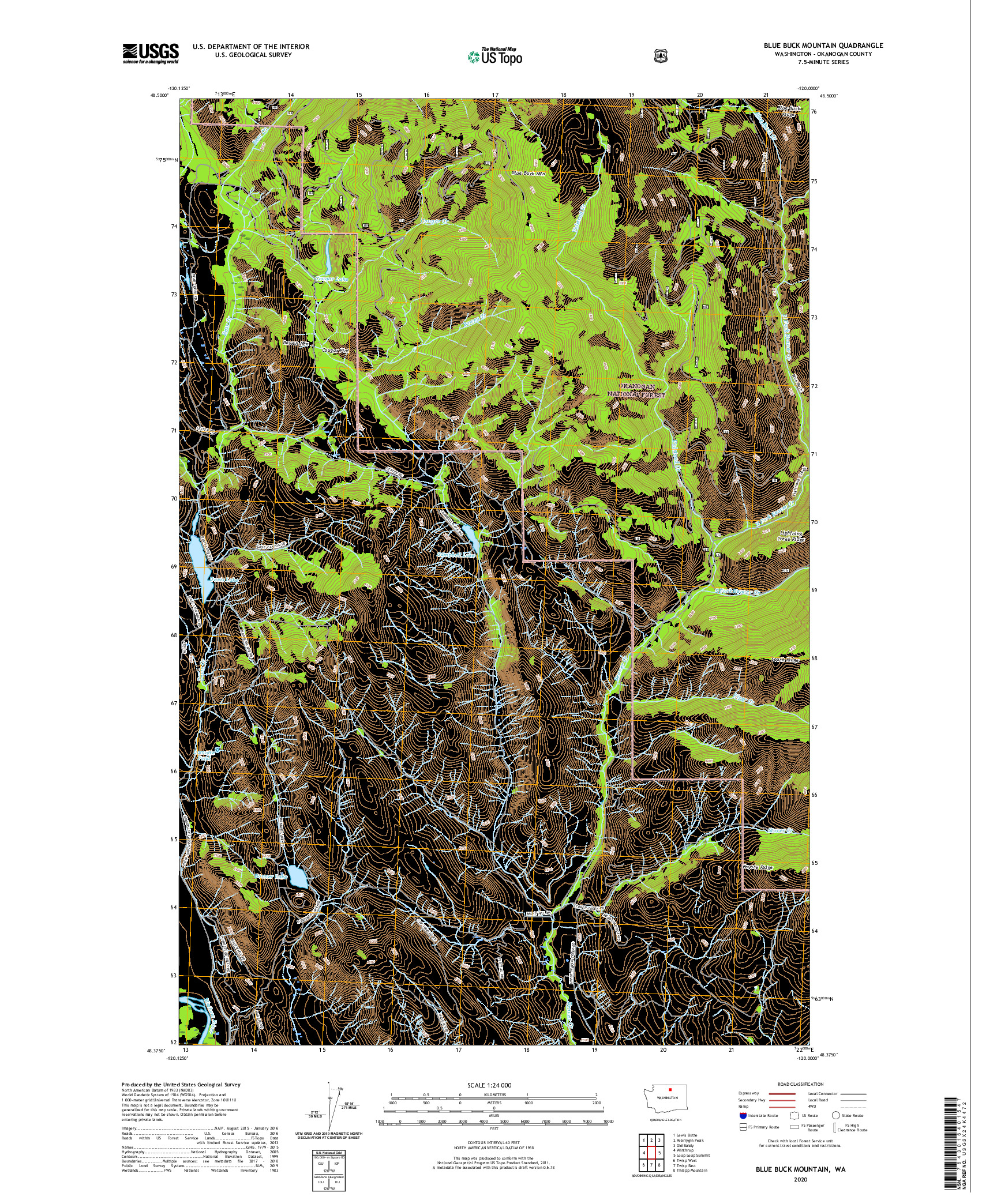 USGS US TOPO 7.5-MINUTE MAP FOR BLUE BUCK MOUNTAIN, WA 2020