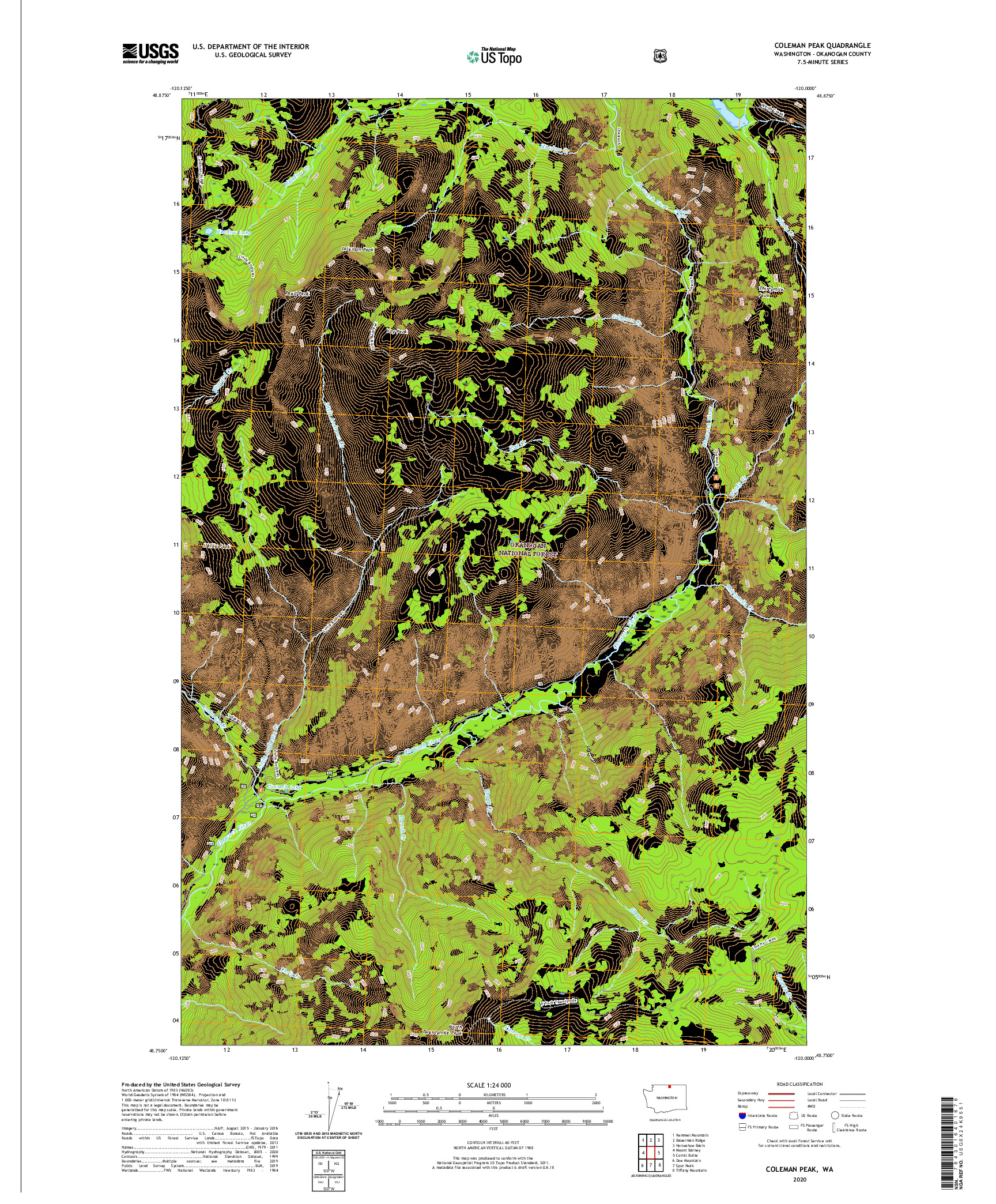 USGS US TOPO 7.5-MINUTE MAP FOR COLEMAN PEAK, WA 2020