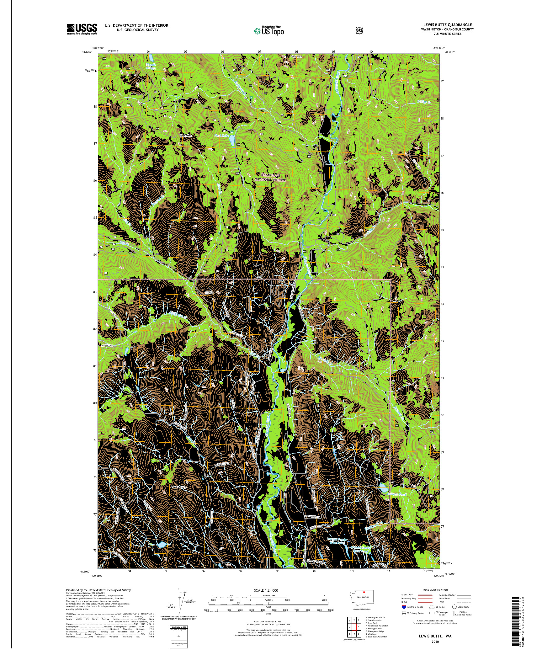 USGS US TOPO 7.5-MINUTE MAP FOR LEWIS BUTTE, WA 2020