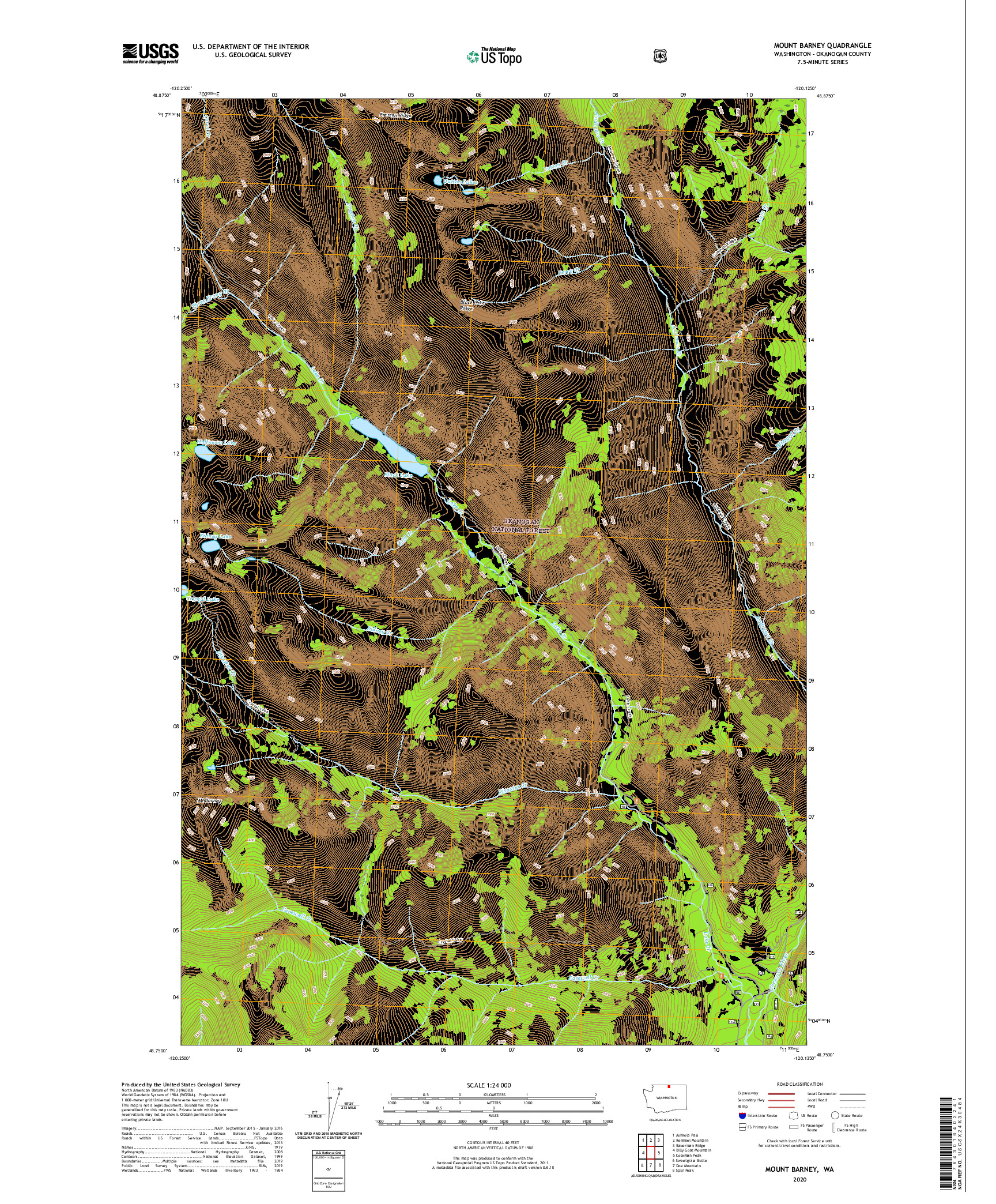 USGS US TOPO 7.5-MINUTE MAP FOR MOUNT BARNEY, WA 2020