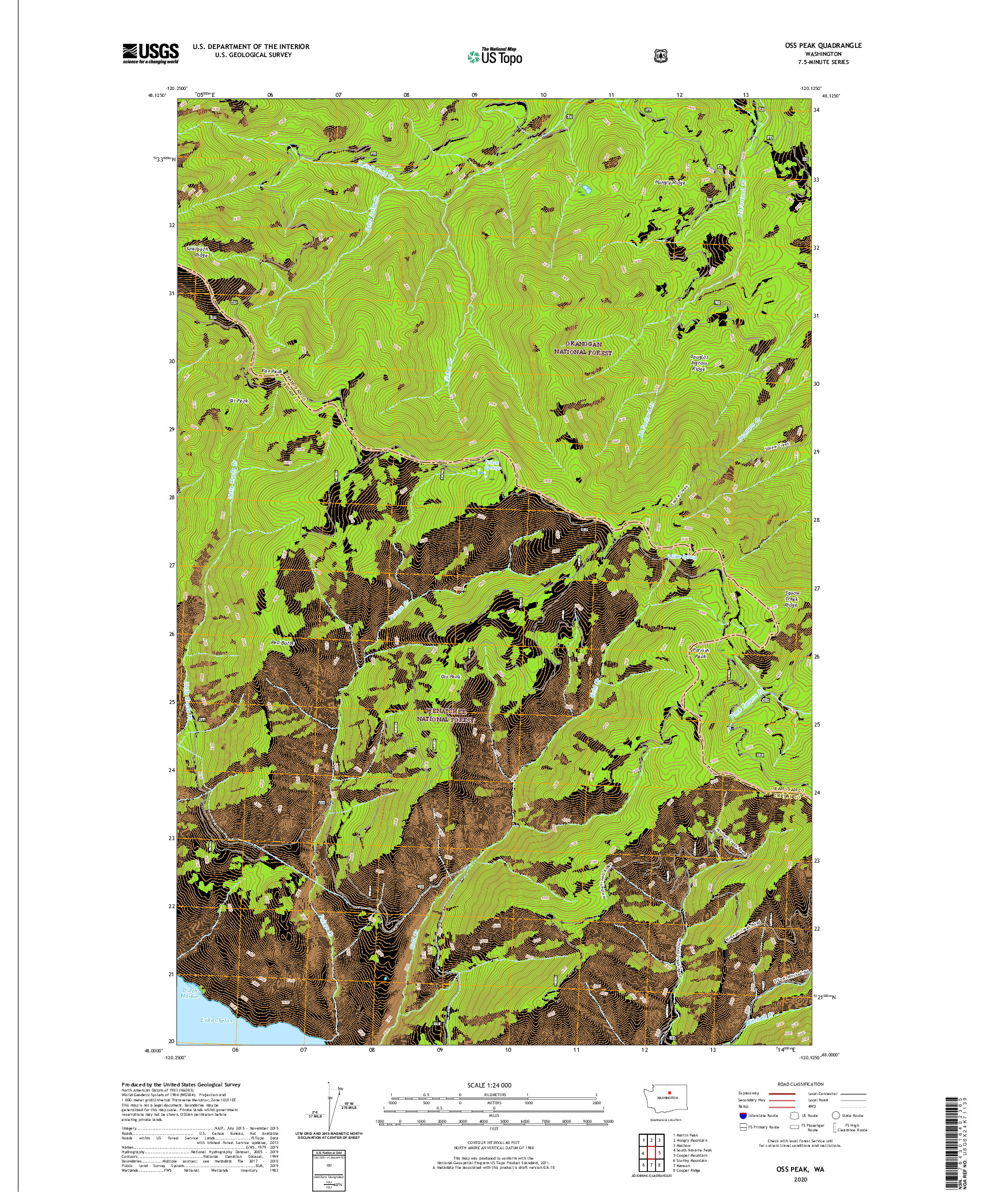 USGS US TOPO 7.5-MINUTE MAP FOR OSS PEAK, WA 2020